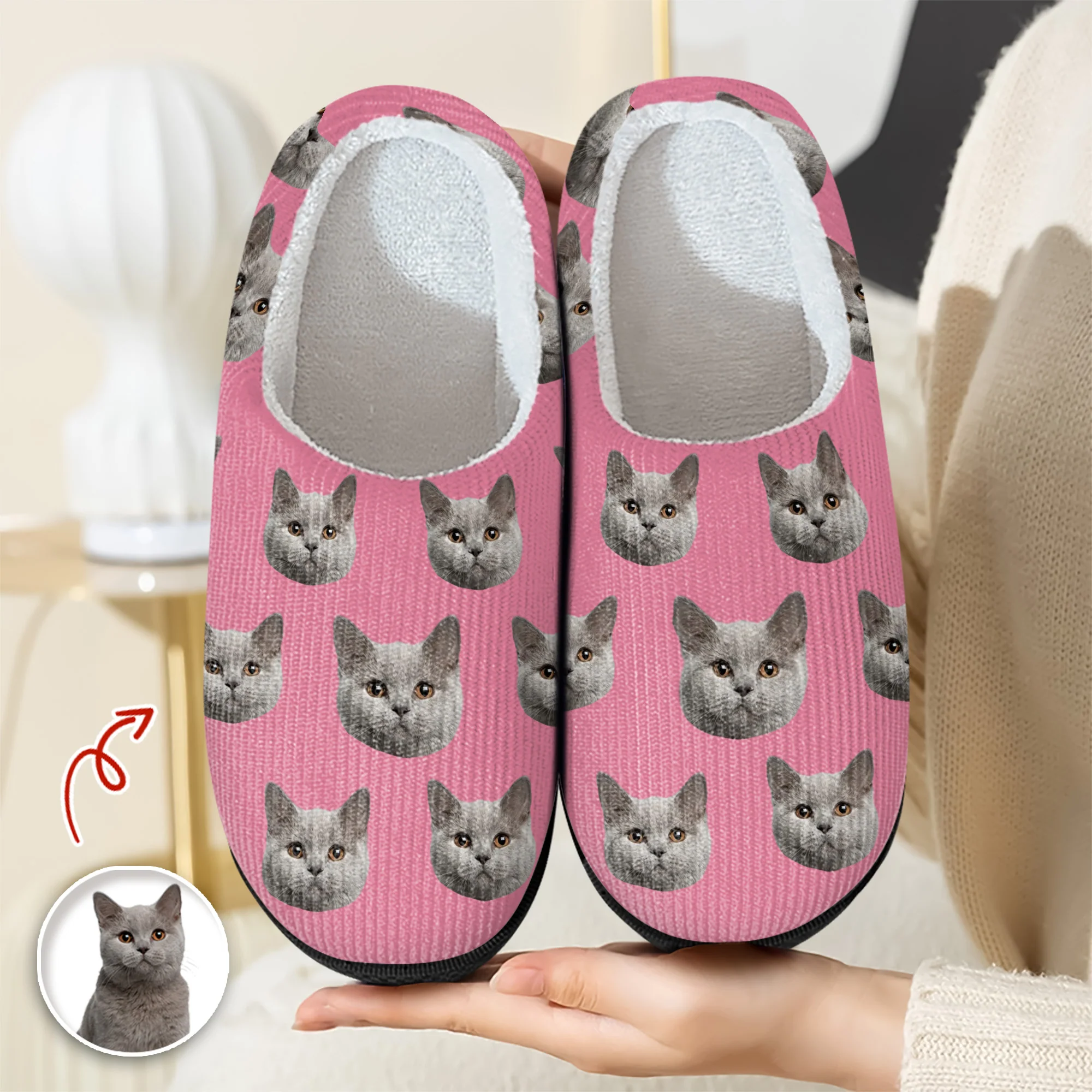 Custom Funny Face Cat Pet Slippers Gift For Cat Lovers, Pet Owner HA75 897508 - Image 3