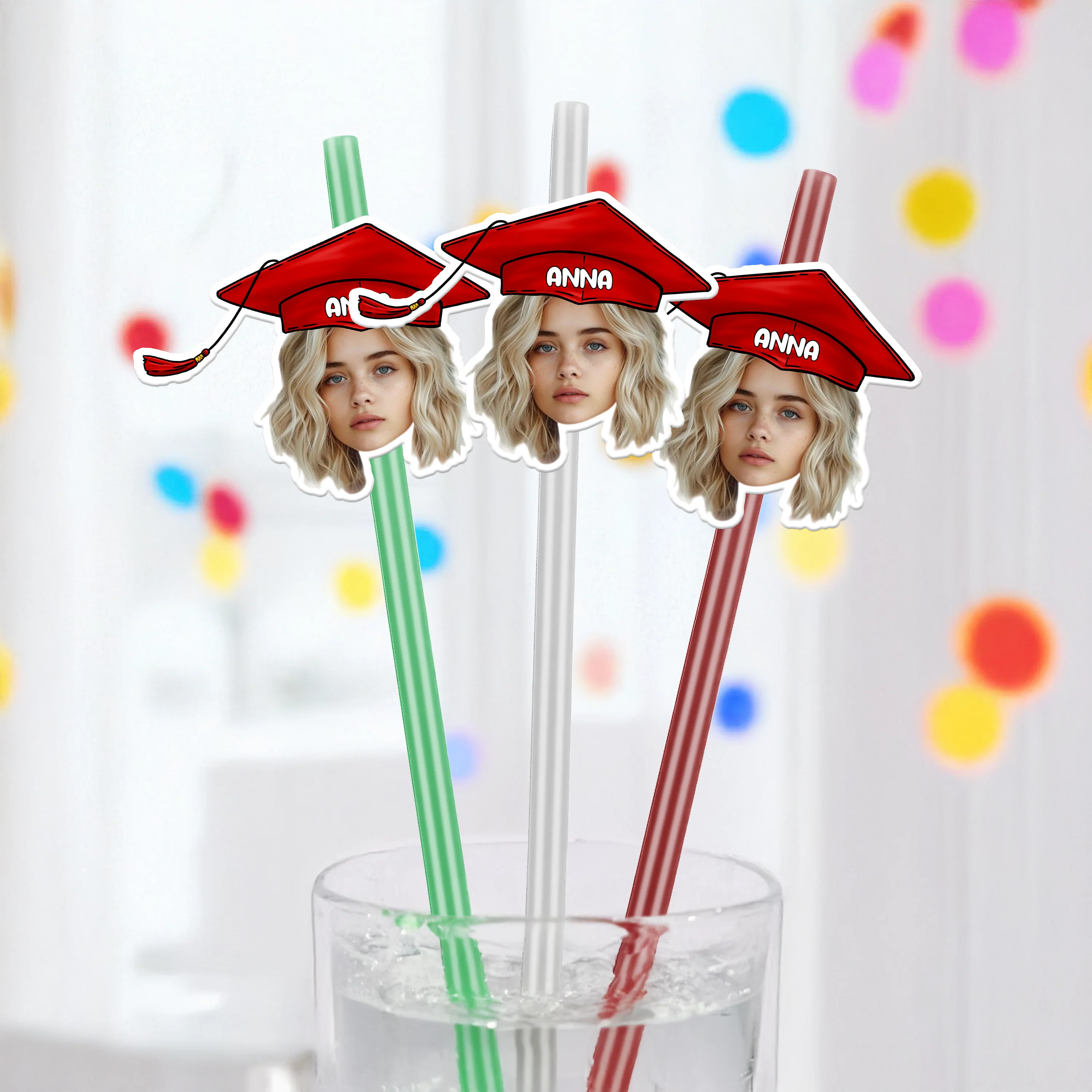 Custom Funny Face Class of 2025 Colorful Straws Graduation Decoration HA75 892232 - Image 2