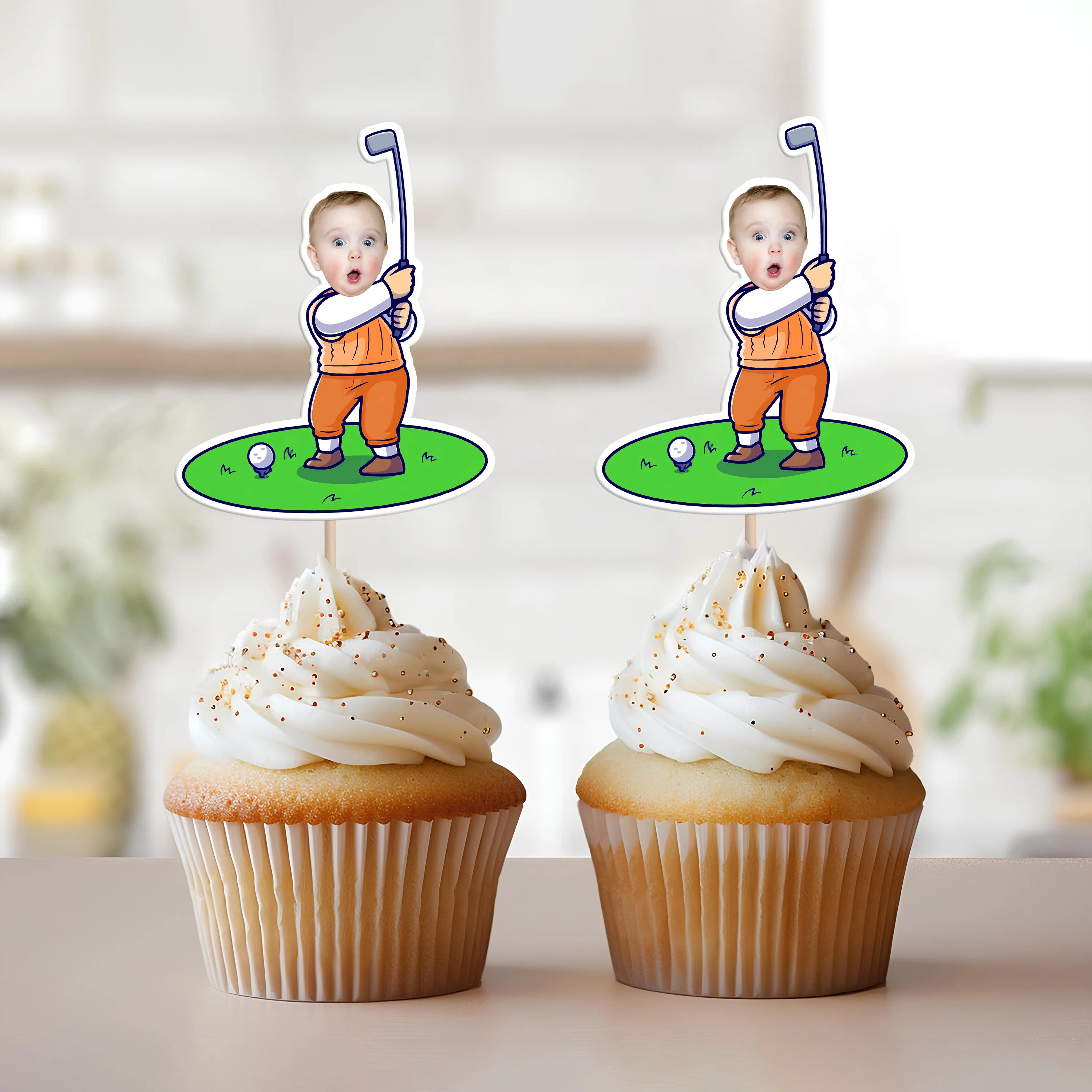 Custom Funny Face Golfer Cupcake Toppers Party Decoration HA75 892106 - Image 3