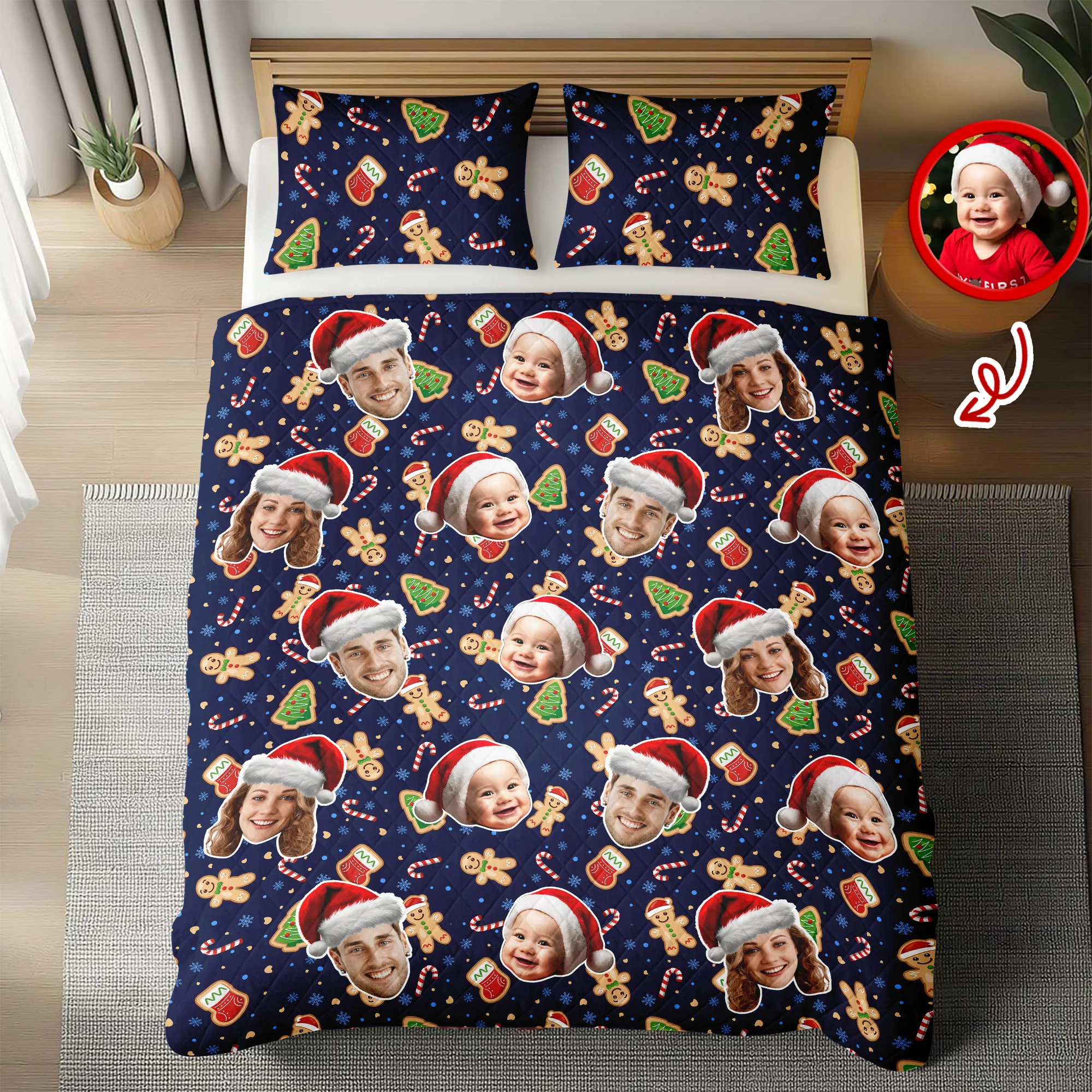 Custom Funny Family Face With Christmas Pattern Quilt Bedding Set HA75 898244 - Image 5