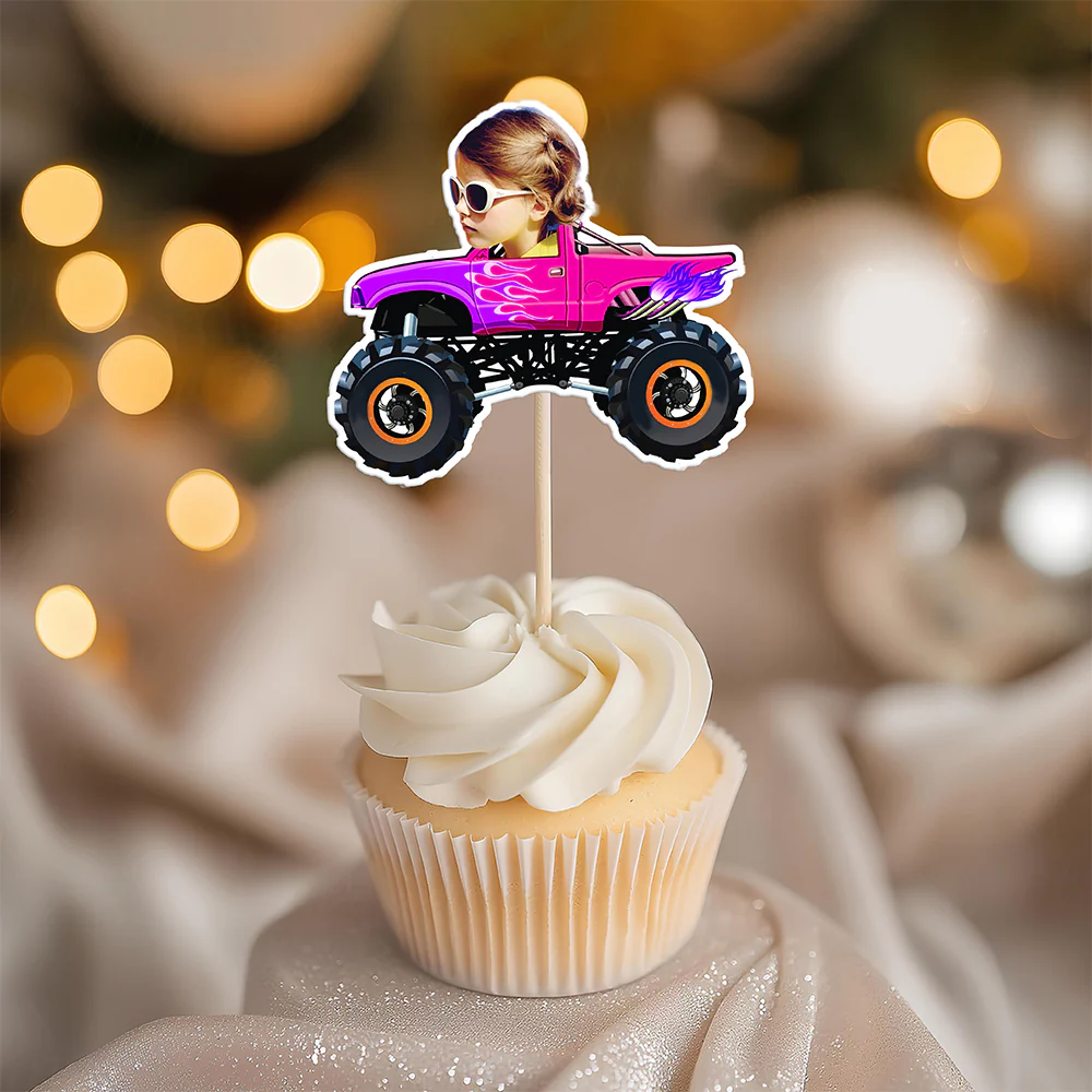 Custom Kid Face Riding Monster Truck Decoration Cupcake Toppers HA75 892008 - Image 2
