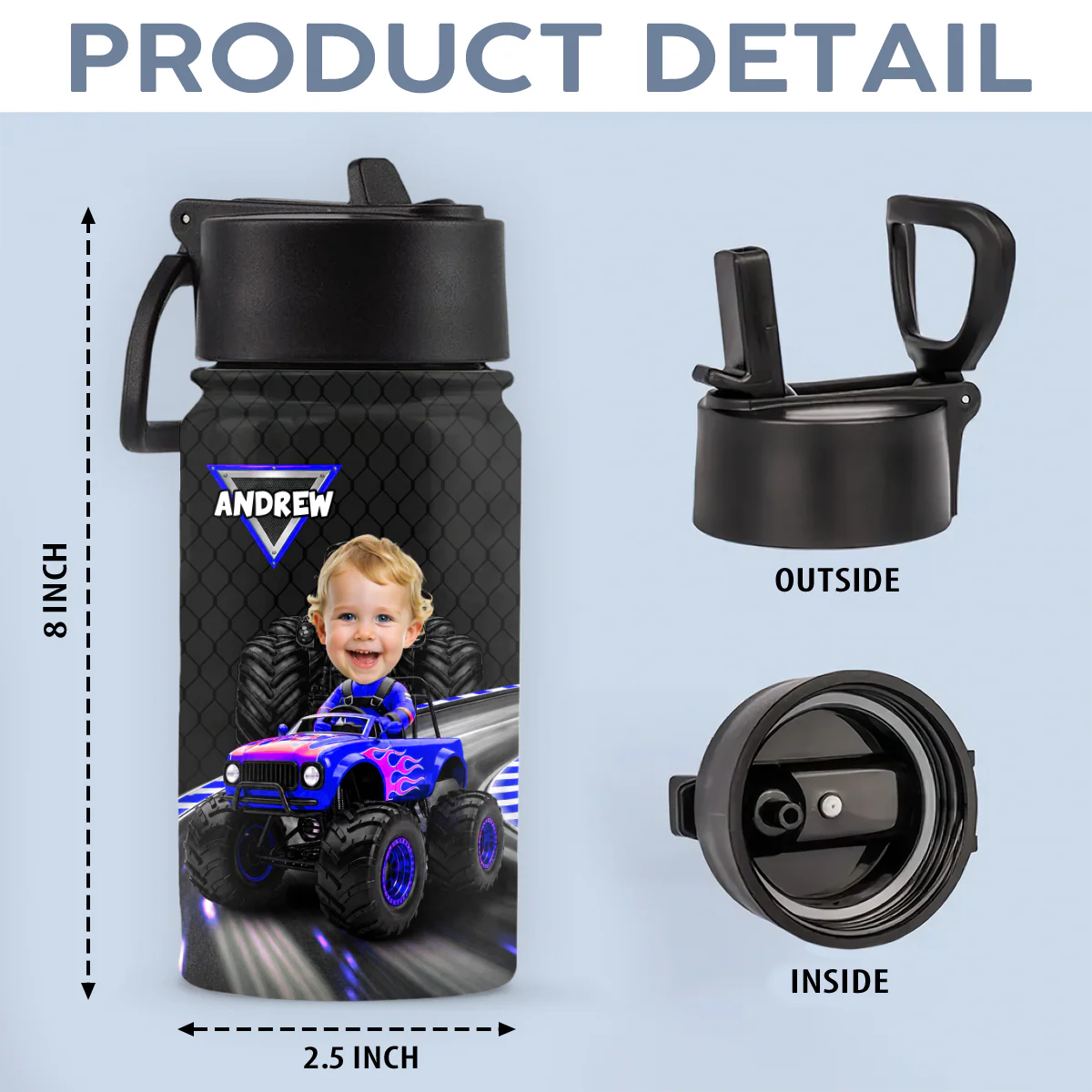 Custom Kid Photo Racing Into Adventure Personalized Kid Water Bottle Back to School Gift HA75 921744 - Image 6