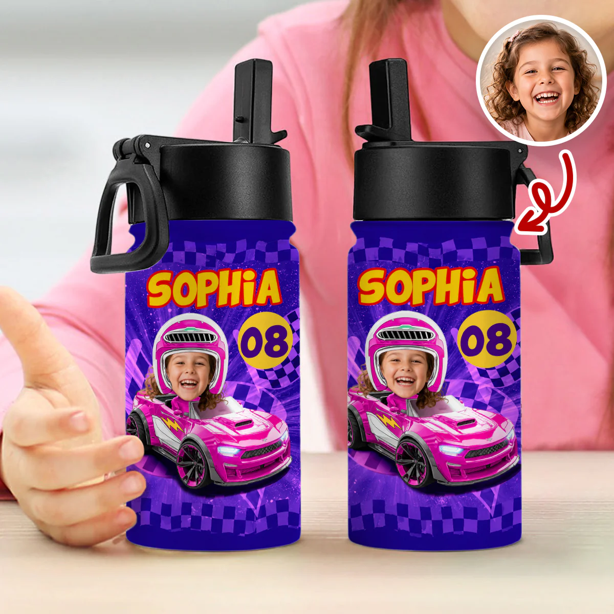 Custom Kid Photo Racing My Own Way Personalized Kid Water Bottle Back to School Gift HA75 921742 - Image 4