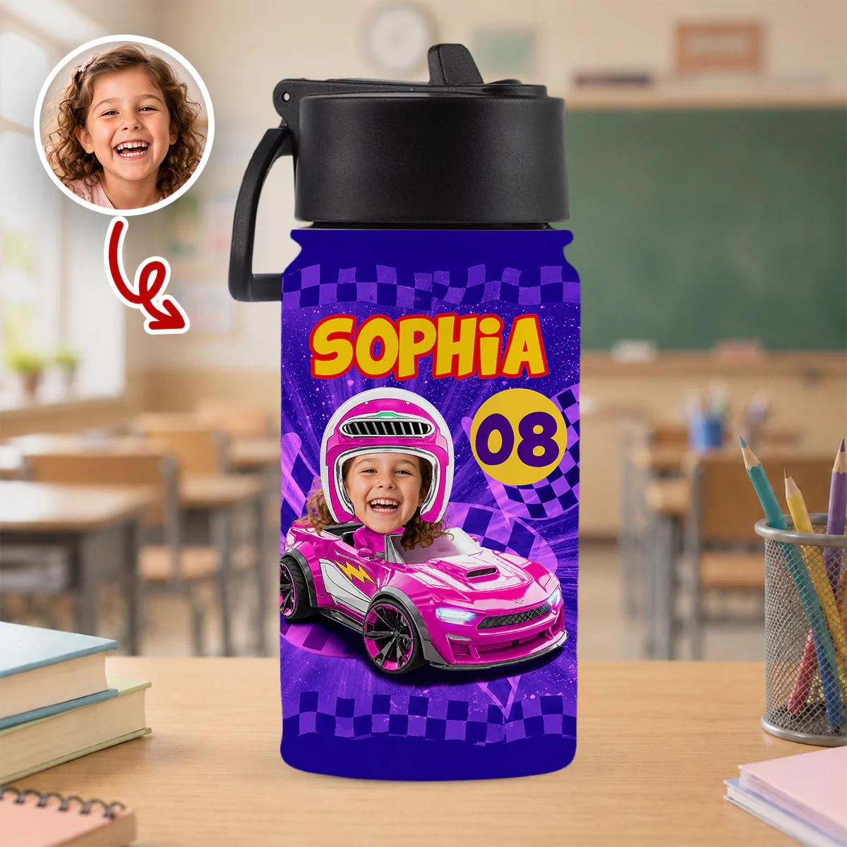 Custom Kid Photo Racing My Own Way Personalized Kid Water Bottle Back to School Gift HA75 921742 - Image 5