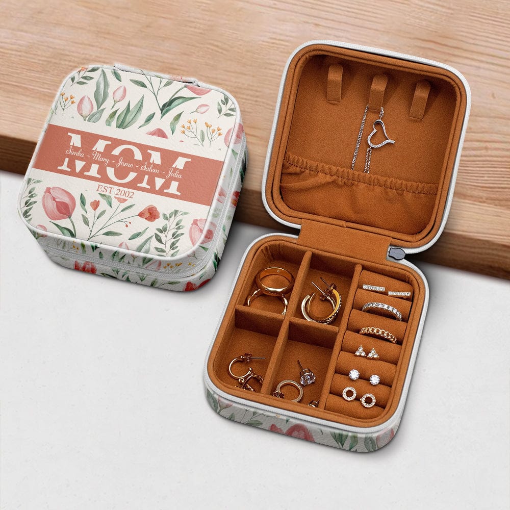 Custom Kids Names Mom Mama Grandma Gigi Nana Floral Personalized Jewelry Travel Box HA75 891630