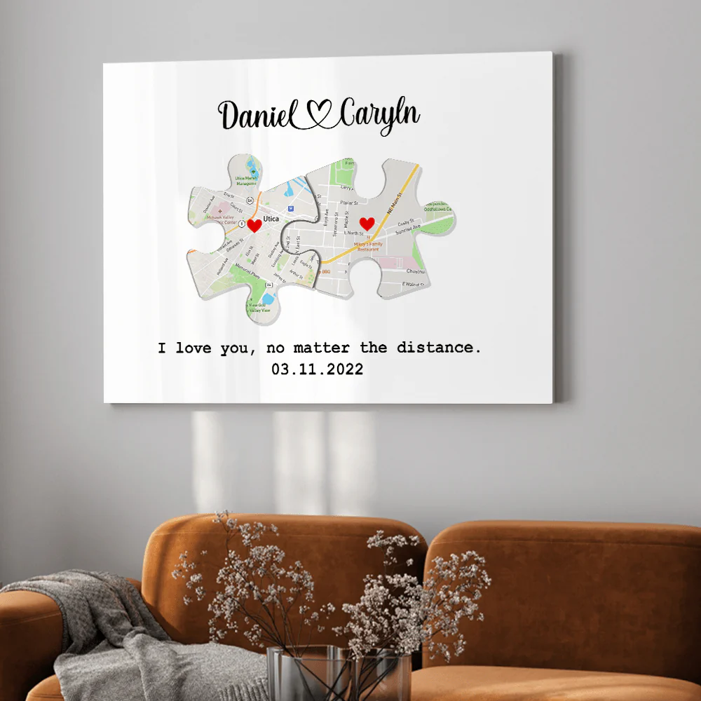 Custom Map Puzzle Piece Canvas Picture Frame Couple Valentine Gift HA75 891792 - Image 2