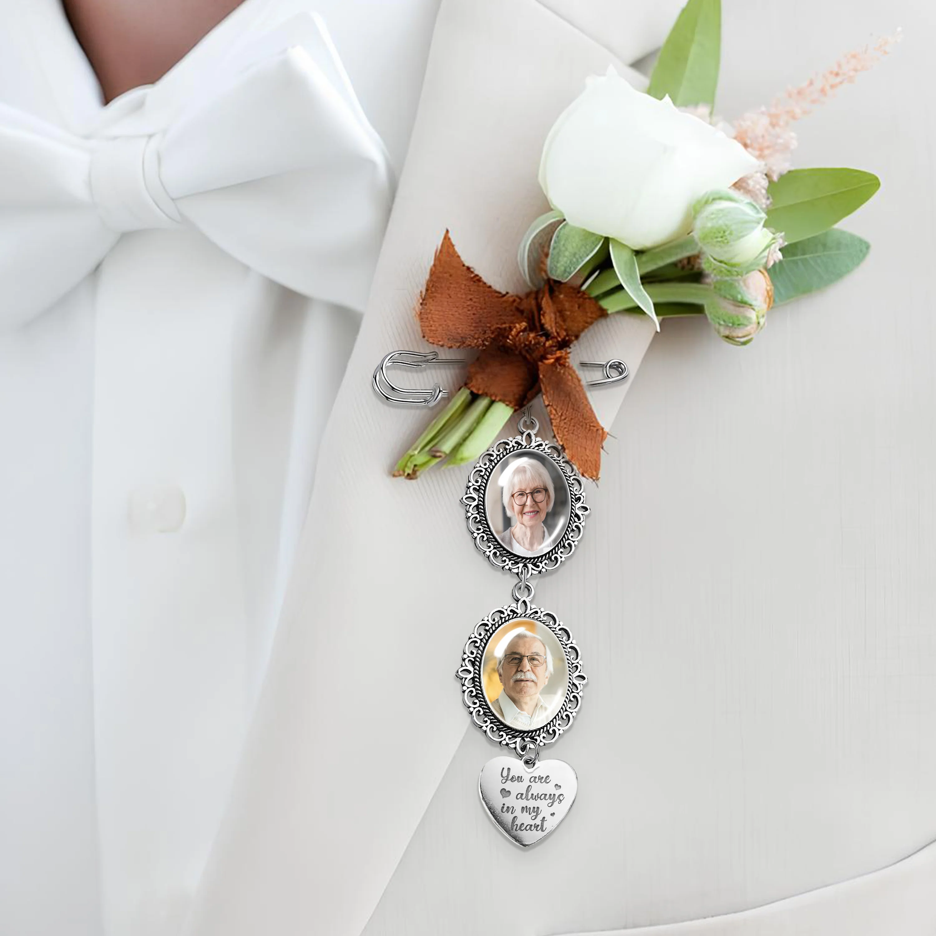 Custom Memorial Photo Charm Memory Remembrance Pin Wedding Memorial Gifts HA75 892016 - Image 3