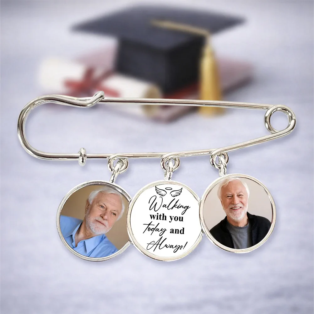 Custom Memorial Photo Walking With You Today & Always Graduation Boutonniere Lapel Pin HA75 921080 - Image 2