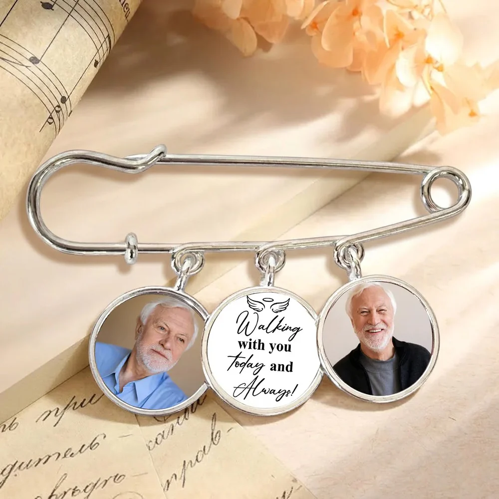 Custom Memorial Photo Walking With You Today & Always Graduation Boutonniere Lapel Pin HA75 921080 - Image 3
