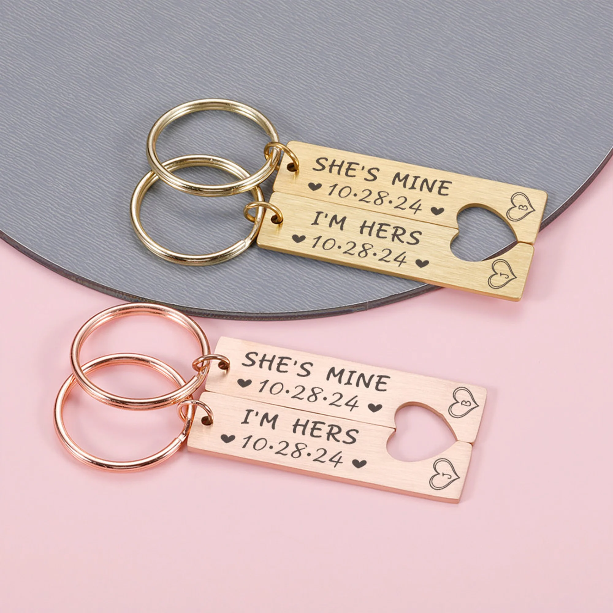 Custom Metal Couple Keychain Personalized Matching Keychains Anniversary, Valentine's Day Gifts HA75 920154 - Image 2