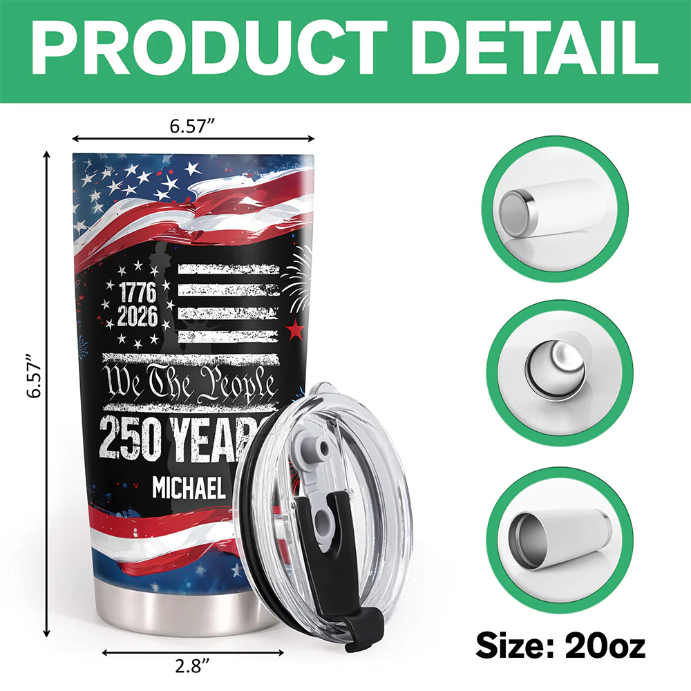 Custom Name 250 Years USA 250th Birthday 1776-2026 Eagle Fat Tumbler HA75 920990 - Image 7