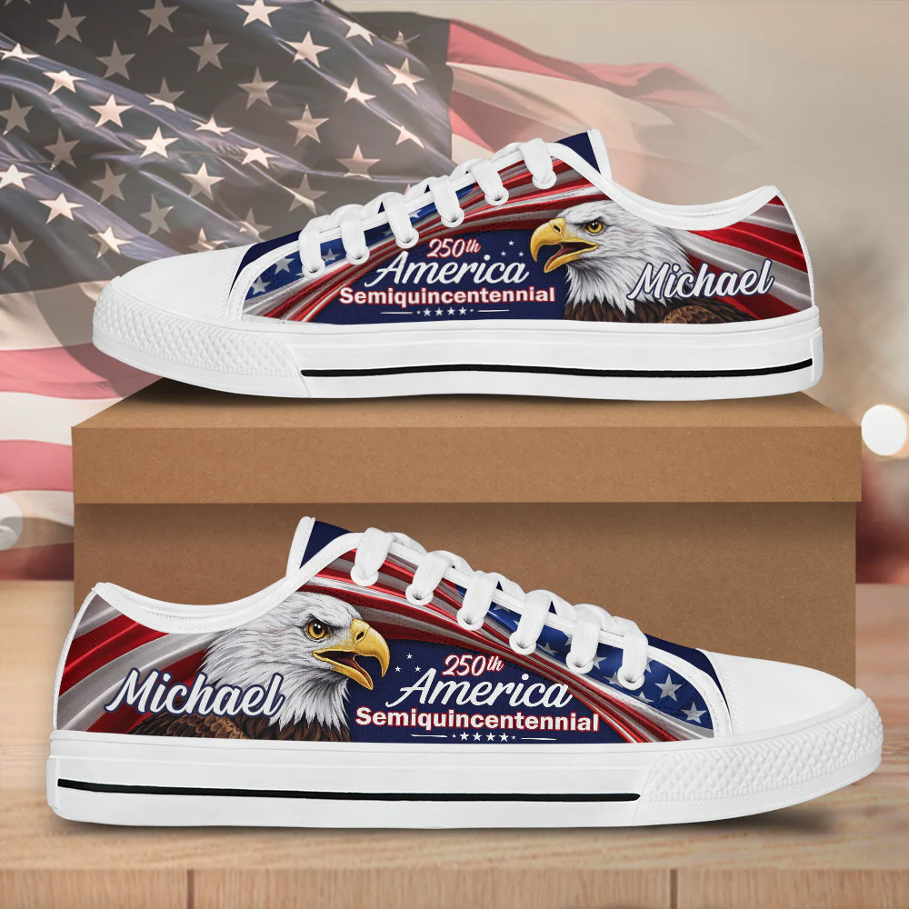Custom Name American Pride Patriotic 250th Anniversary Eagle Canvas Shoes HA75 921048 - Image 4