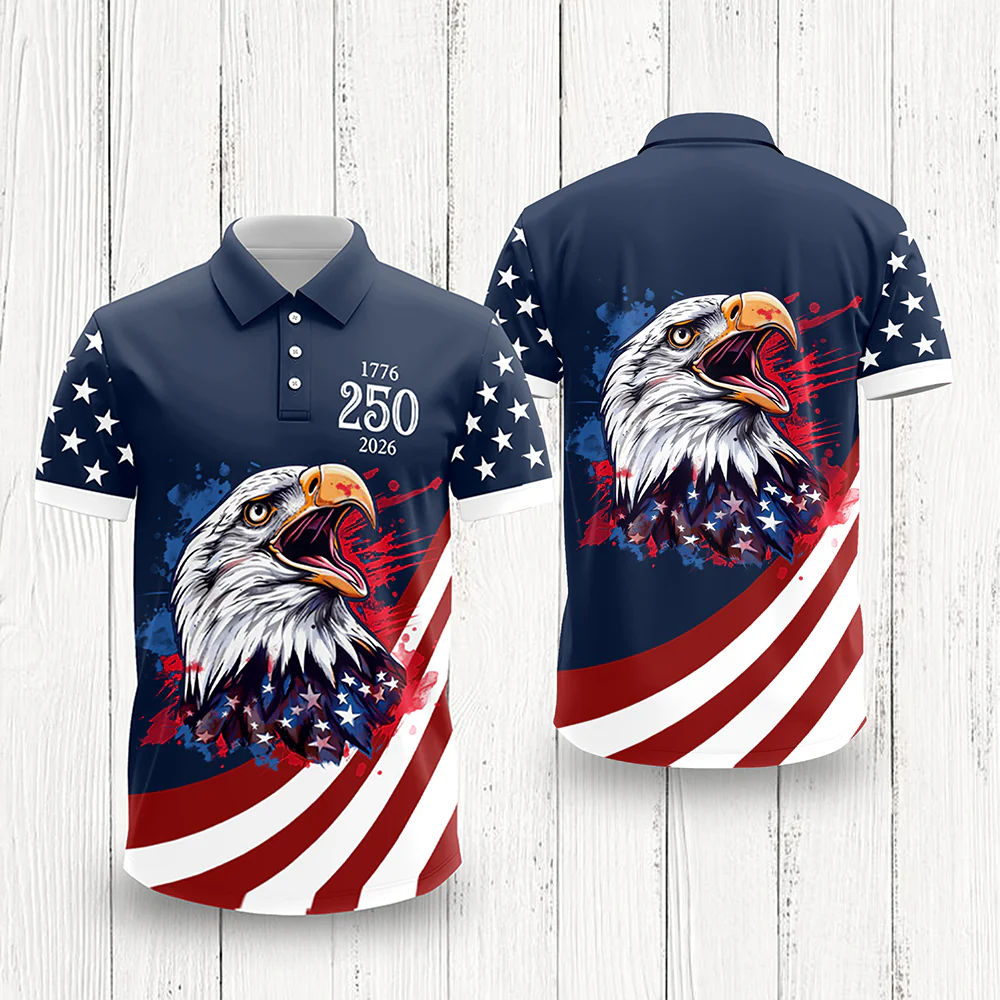Custom Name American Pride Patriotic 250th Anniversary Eagle Polo Shirt HA75 921150 - Image 4