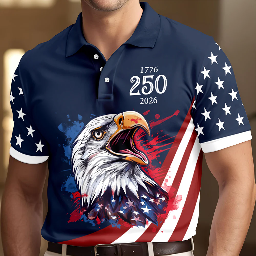Custom Name American Pride Patriotic 250th Anniversary Eagle Polo Shirt HA75 921150 - Image 5