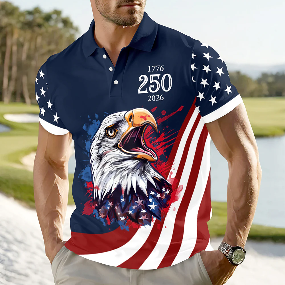 Custom Name American Pride Patriotic 250th Anniversary Eagle Polo Shirt HA75 921150 - Image 6