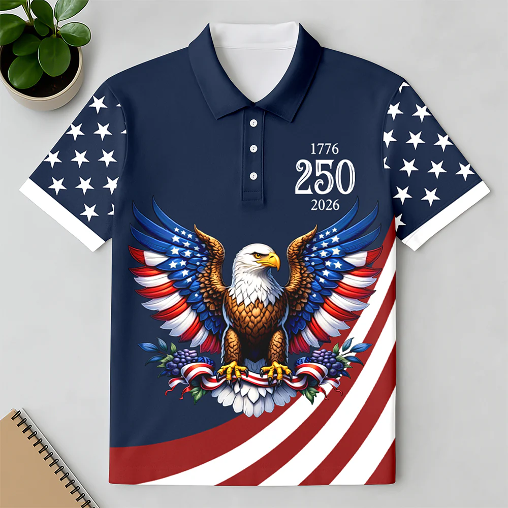 Custom Name American Pride Patriotic 250th Anniversary Eagle Polo Shirt HA75 921150 - Image 7