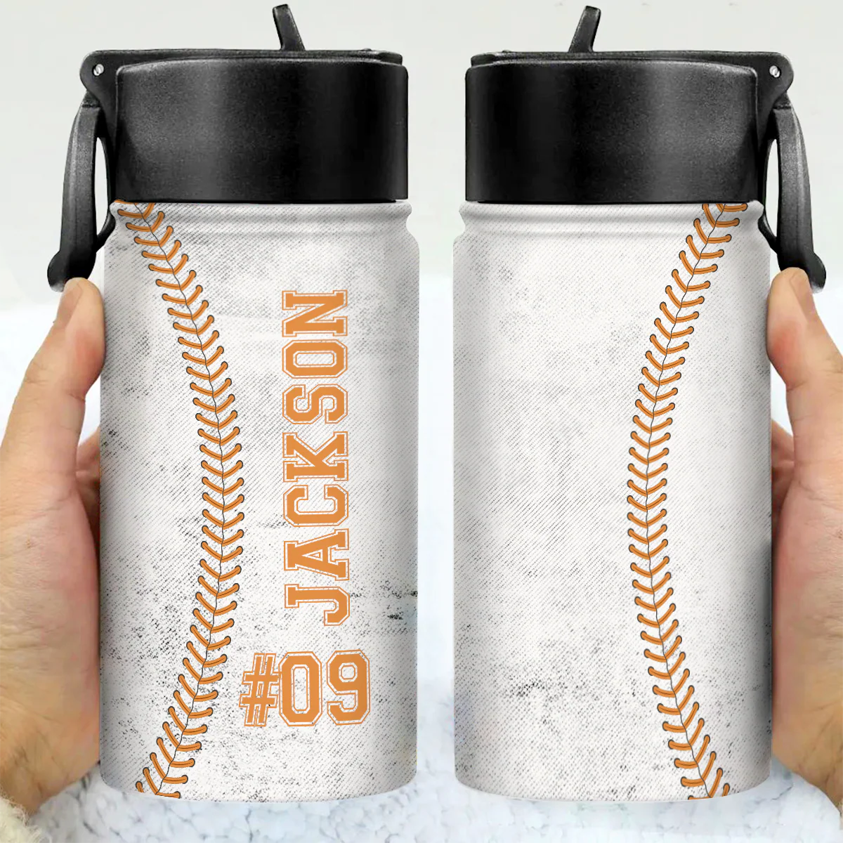 Custom Name And Number Baseball Kid Water Bottle With Straw HA75 892586 - Image 5