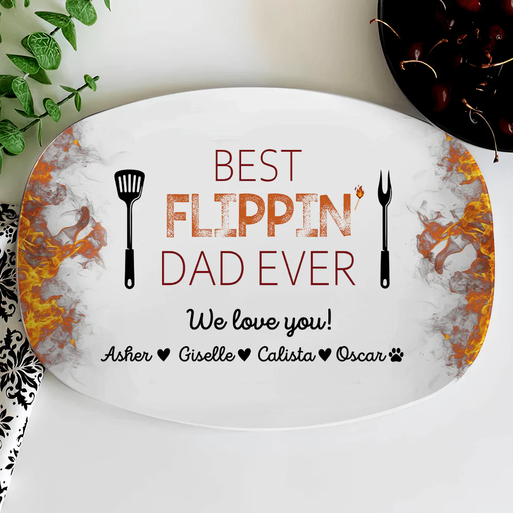 Custom Name Best Flippin Dad Ever Personalized Gift Platter HA75 890702 - Image 2