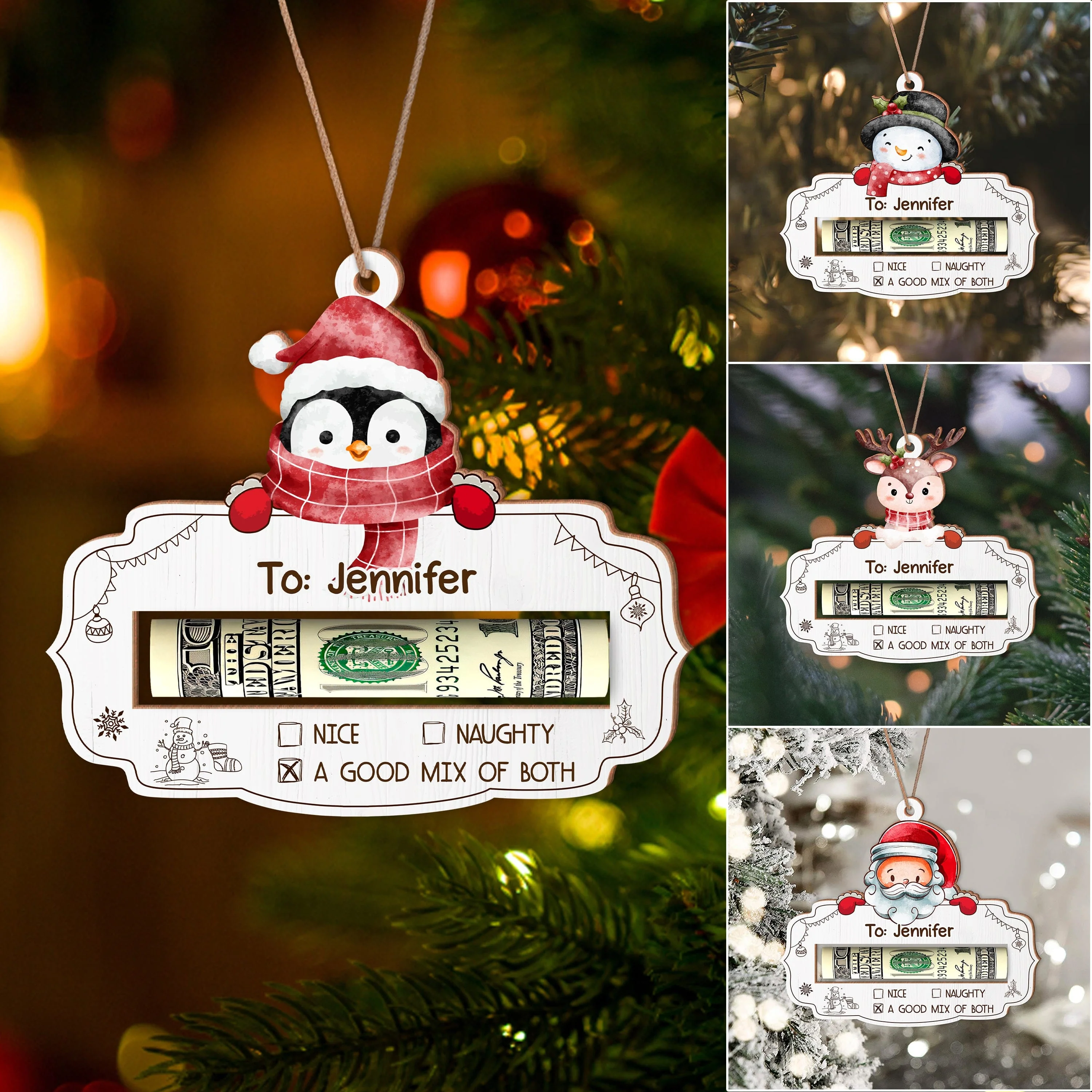 Custom Name Cute Christmas Gifts Wood Money Holder Ornament HA75 891556