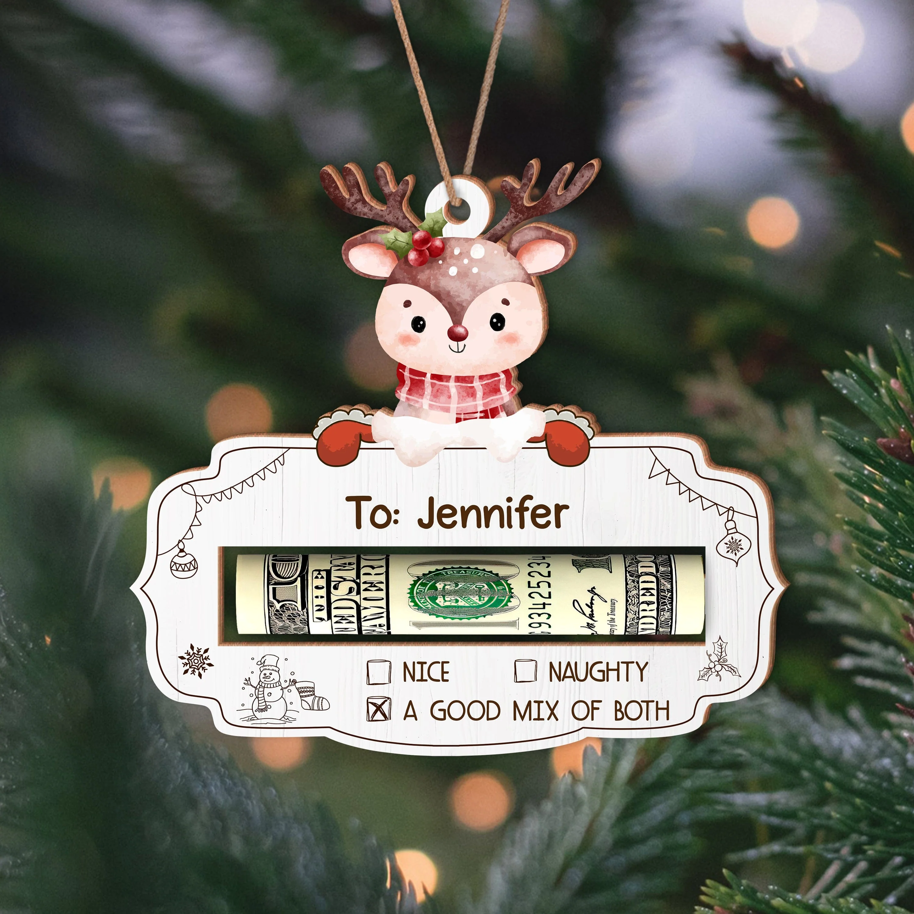 Custom Name Cute Christmas Gifts Wood Money Holder Ornament HA75 891556 - Image 3
