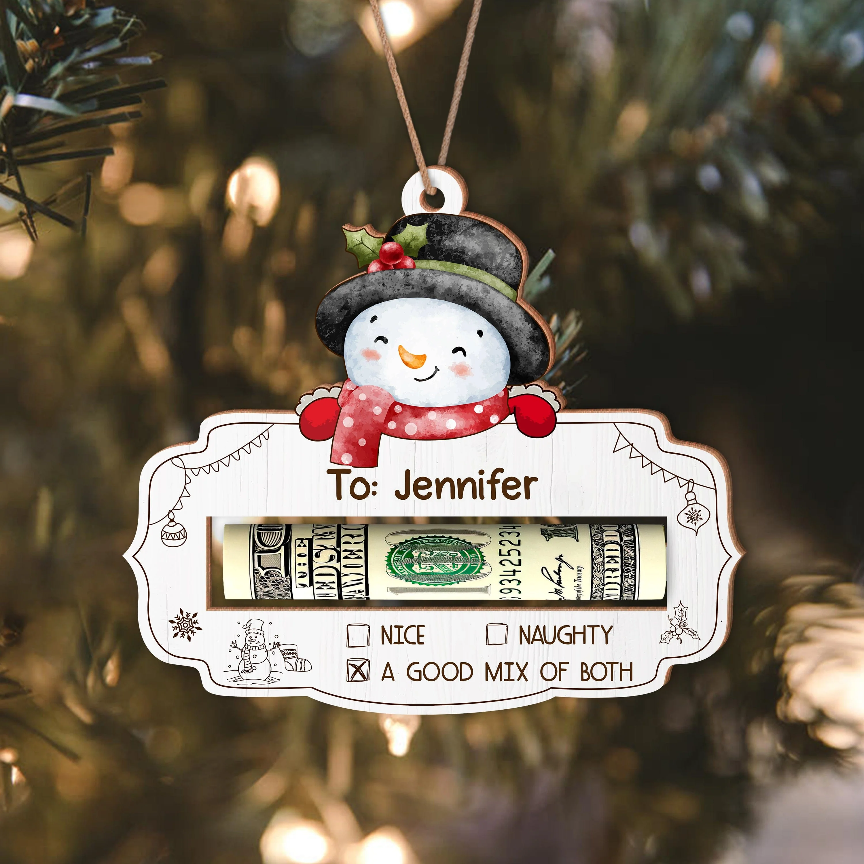 Custom Name Cute Christmas Gifts Wood Money Holder Ornament HA75 891556 - Image 4