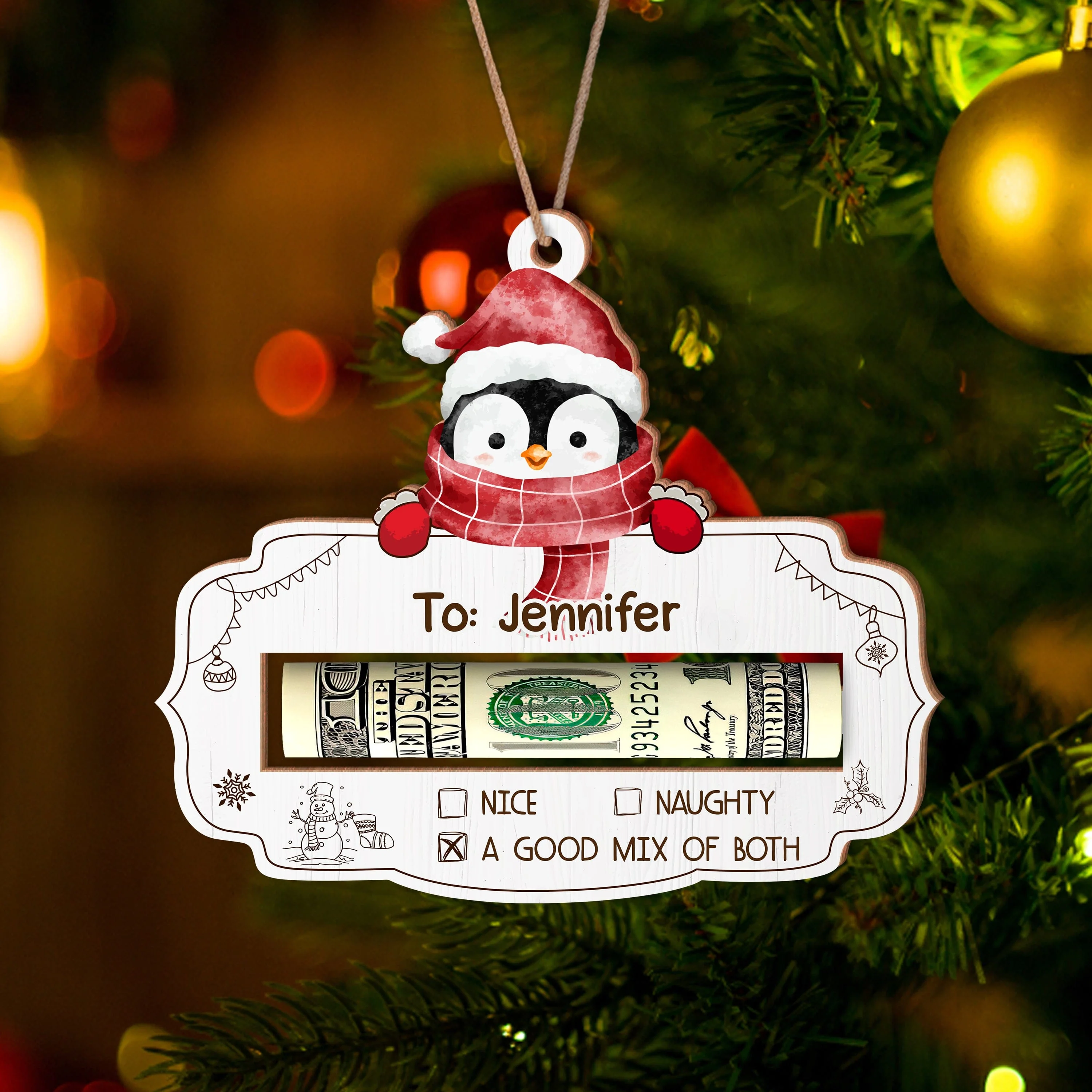 Custom Name Cute Christmas Gifts Wood Money Holder Ornament HA75 891556 - Image 5