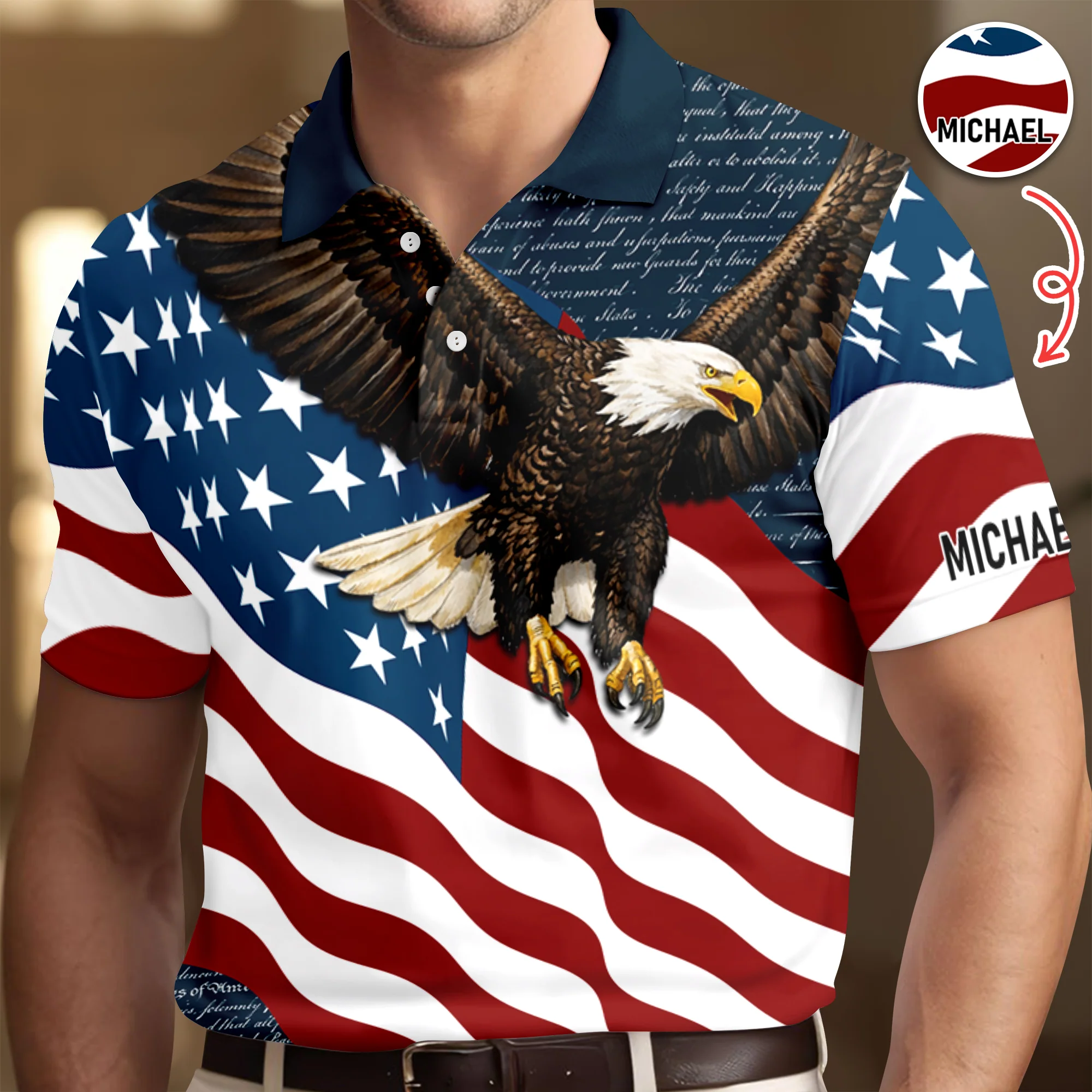 Custom Name Eagle US Flag Personalized Patriotic Polo Shirt HA75 920752 - Image 2
