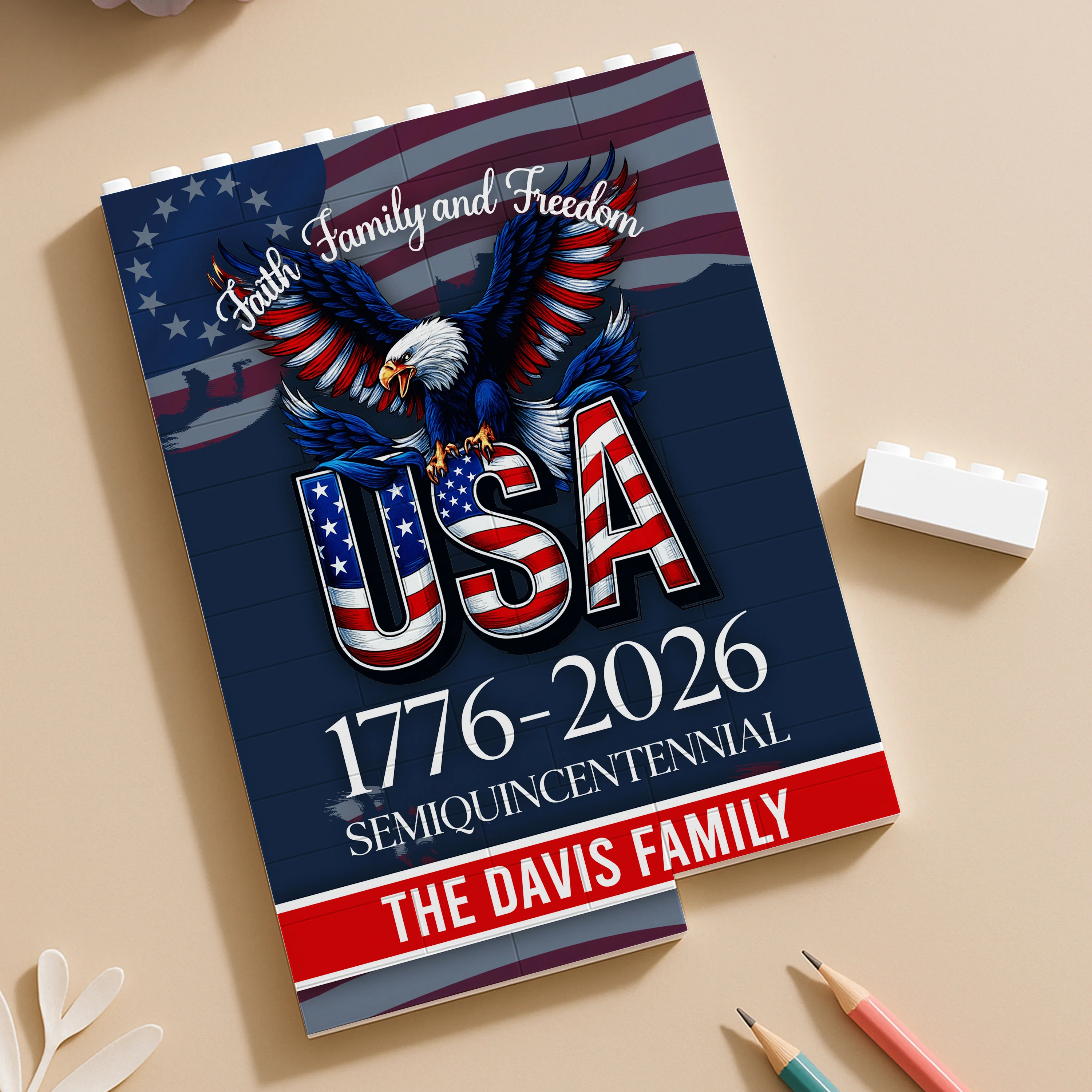 Custom Name Faith, Family & Freedom America Patriotic Building Brick Blocks HA75 920540 - Image 5