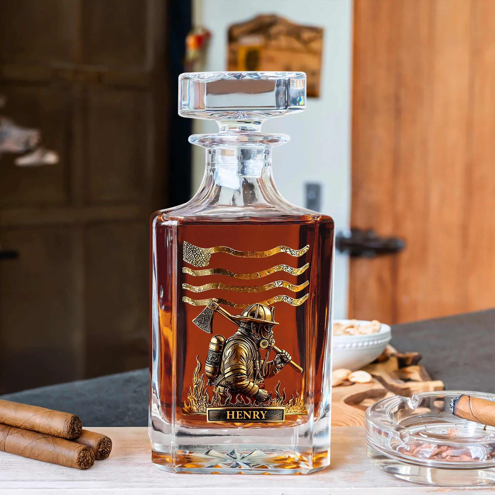Custom Name Firefighter Personalized Print Decanter Gift For Dad, Father HA75 898064 - Image 5