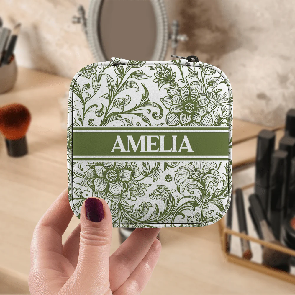 Custom Name Floral Pattern Personalized Jewelry Travel Box HA75 891616 - Image 3