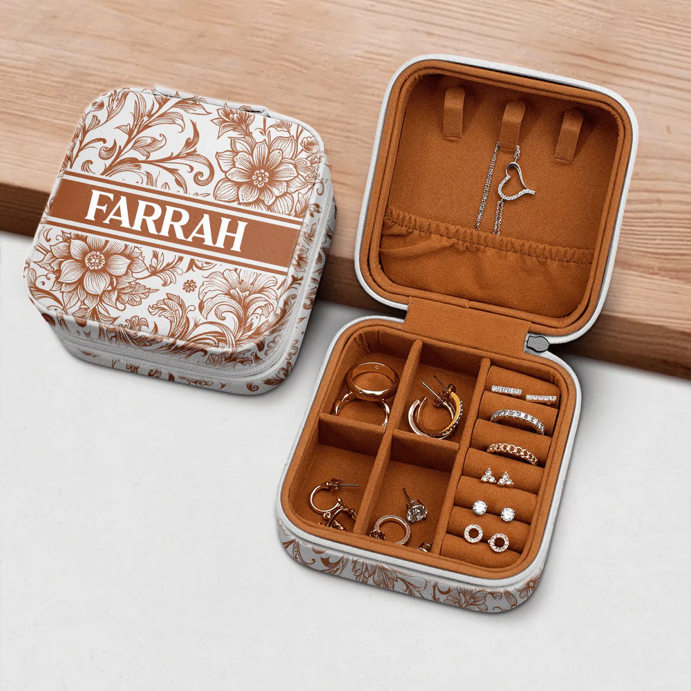 Custom Name Floral Pattern Personalized Jewelry Travel Box HA75 891616 - Image 4