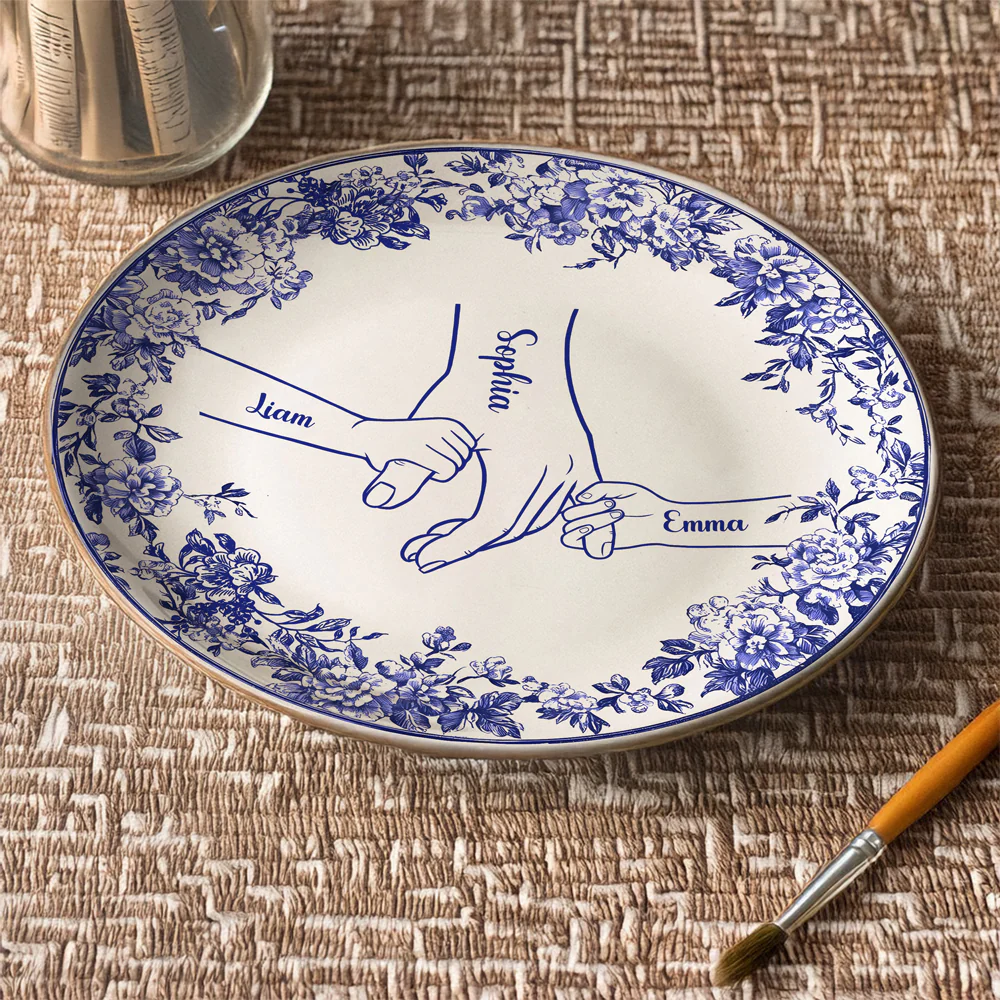 Custom Name Hands in Hands with Mama Chinoiserie Toile De Jouy Style Personalized Ceramic Plate HA75 892654 - Image 5