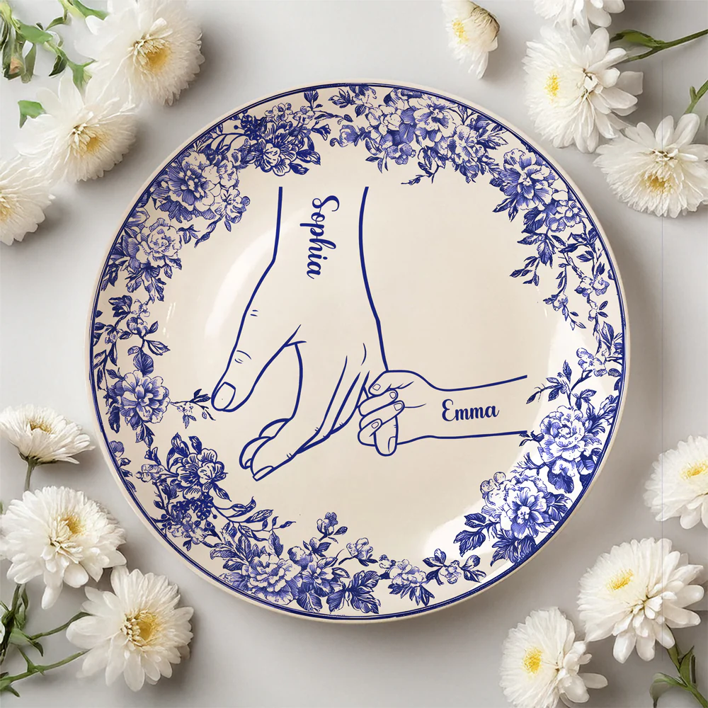 Custom Name Hands in Hands with Mama Chinoiserie Toile De Jouy Style Personalized Ceramic Plate HA75 892654 - Image 6