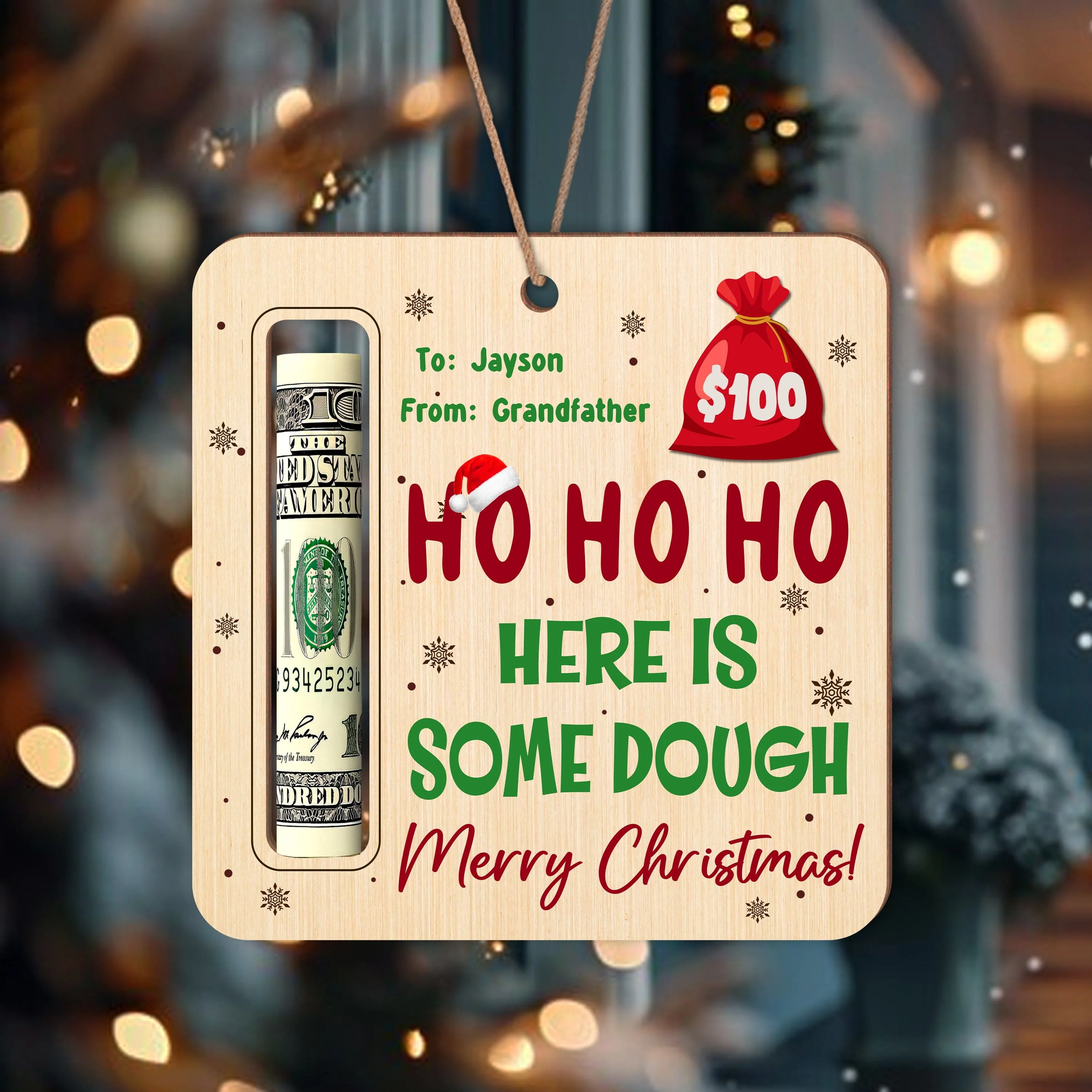 Custom Name Here Is Some Dough Christmas Gifts Wood Money Holder Ornament HA75 891562