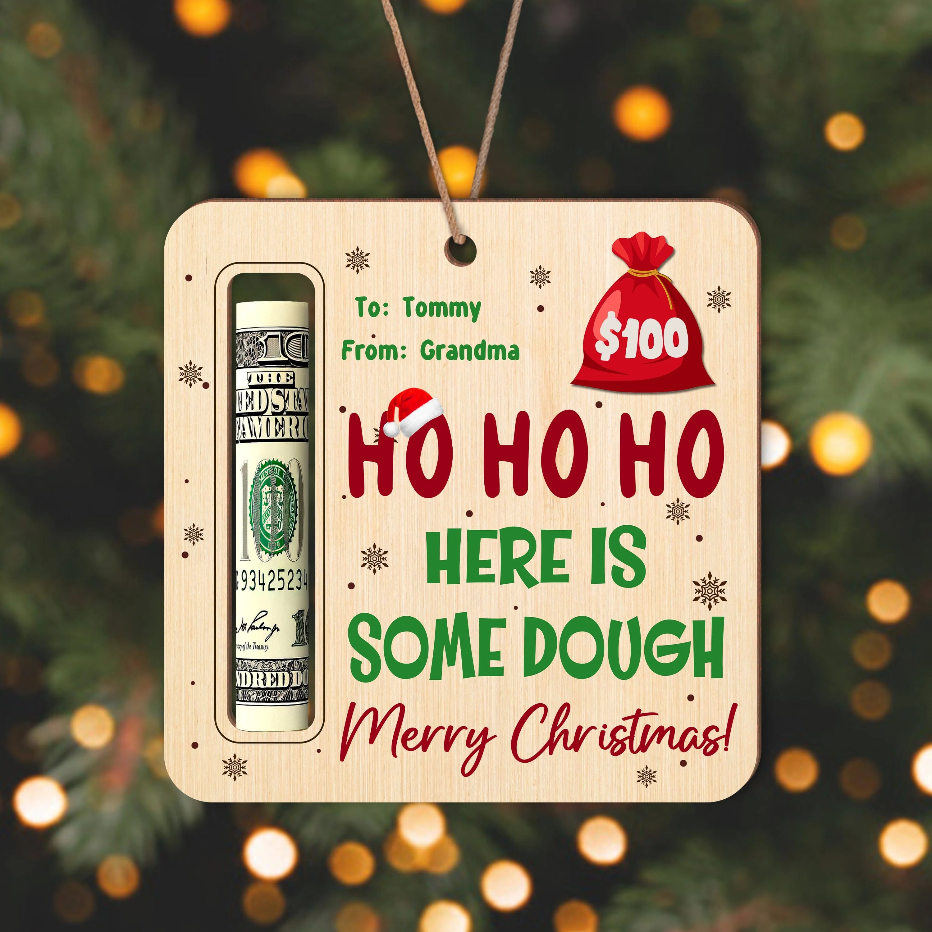 Custom Name Here Is Some Dough Christmas Gifts Wood Money Holder Ornament HA75 891562 - Image 3