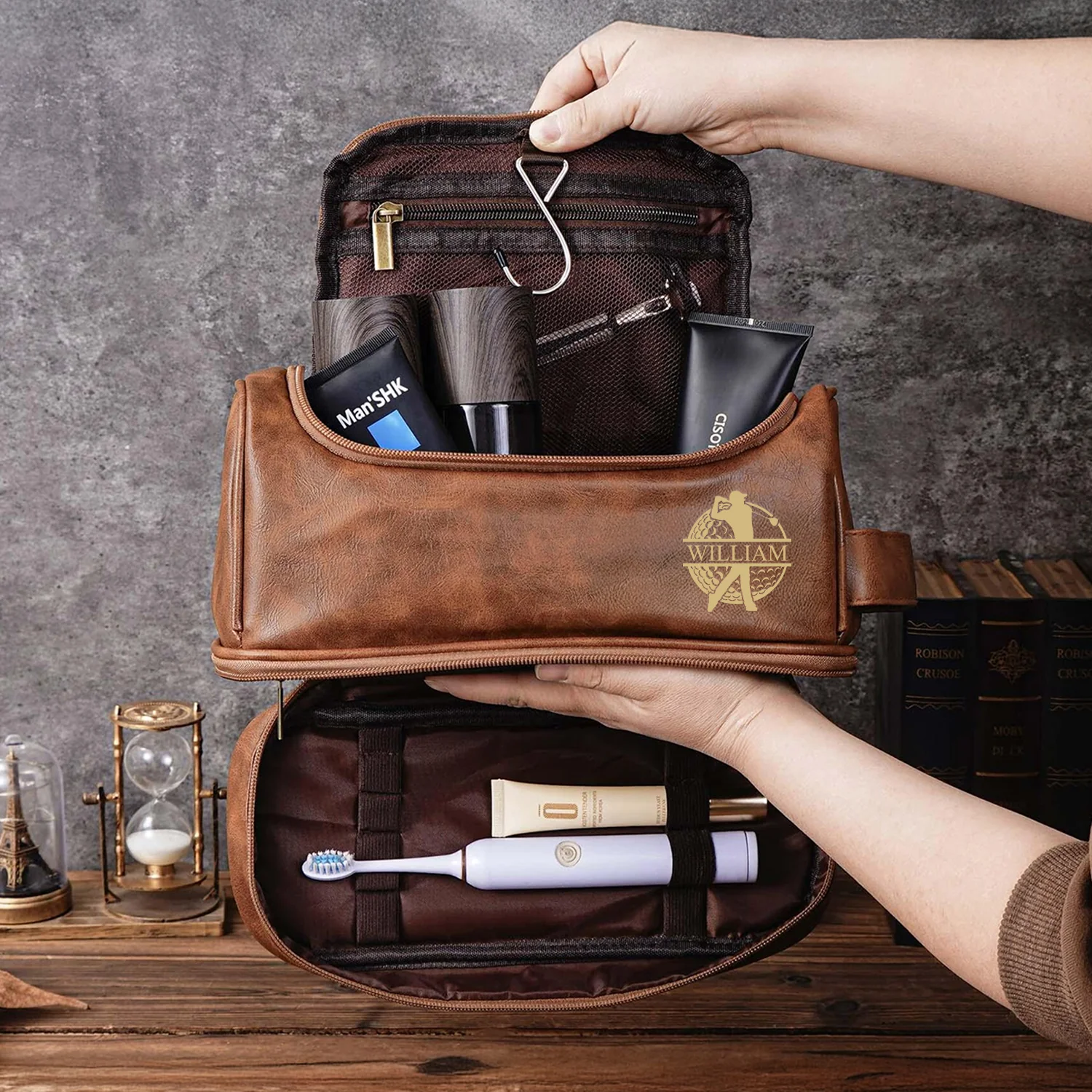 Custom Name Personalized Golf Engraved Men's Leather Toiletry Bag Gift for Golfer HA75 898588 - Image 2