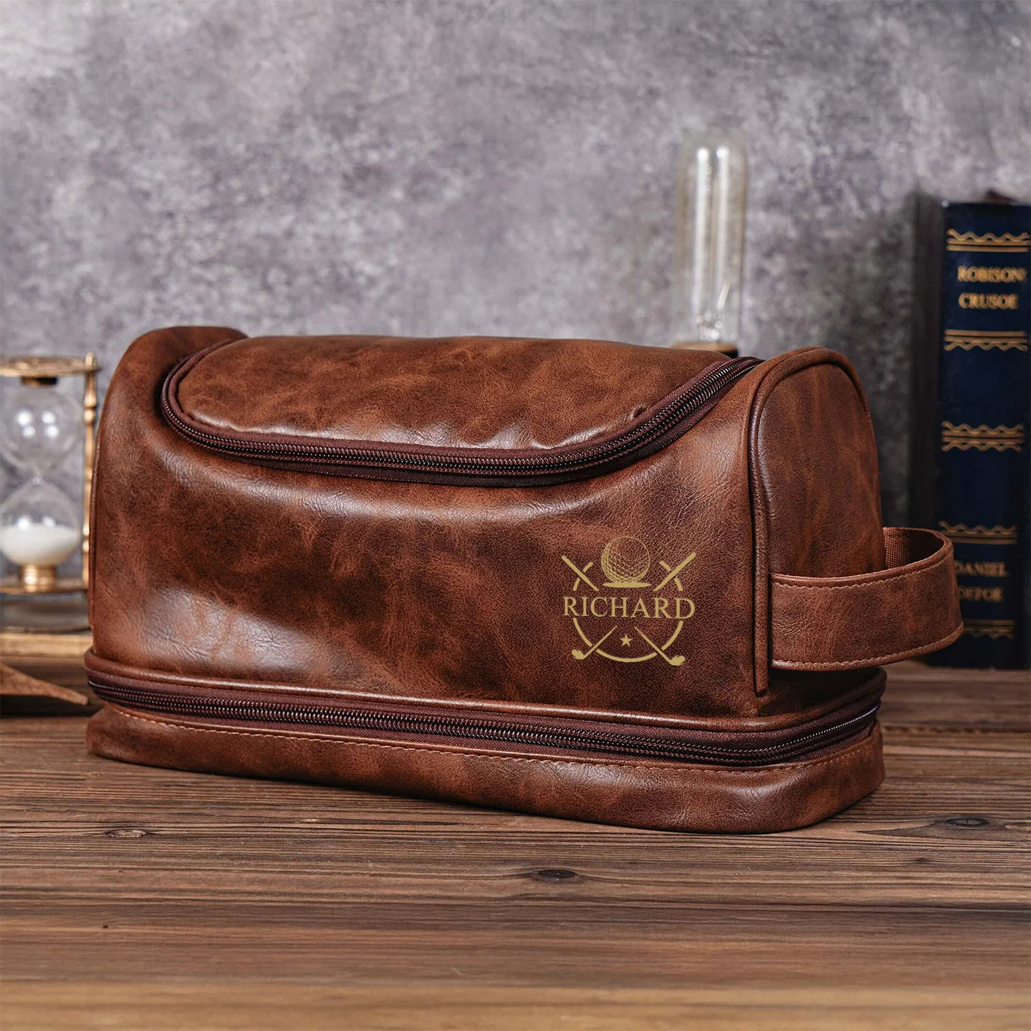 Custom Name Personalized Golf Engraved Men's Leather Toiletry Bag Gift for Golfer HA75 898588 - Image 3