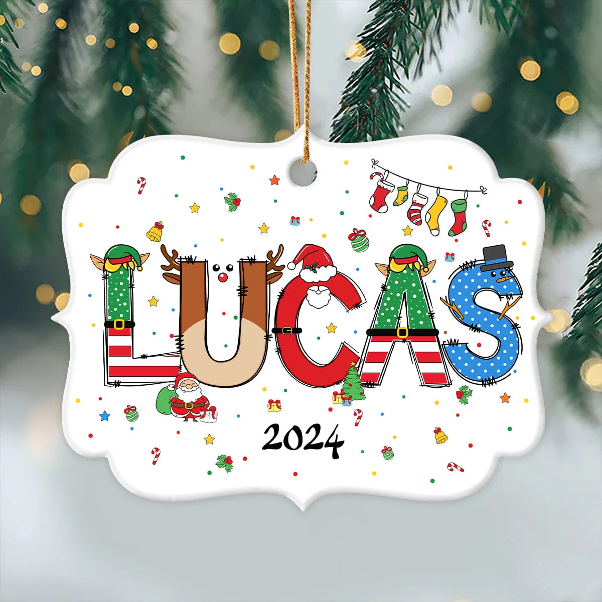 Custom Name With Christmas Design Irregular Ceramic Ornament HA75 891640 - Image 2