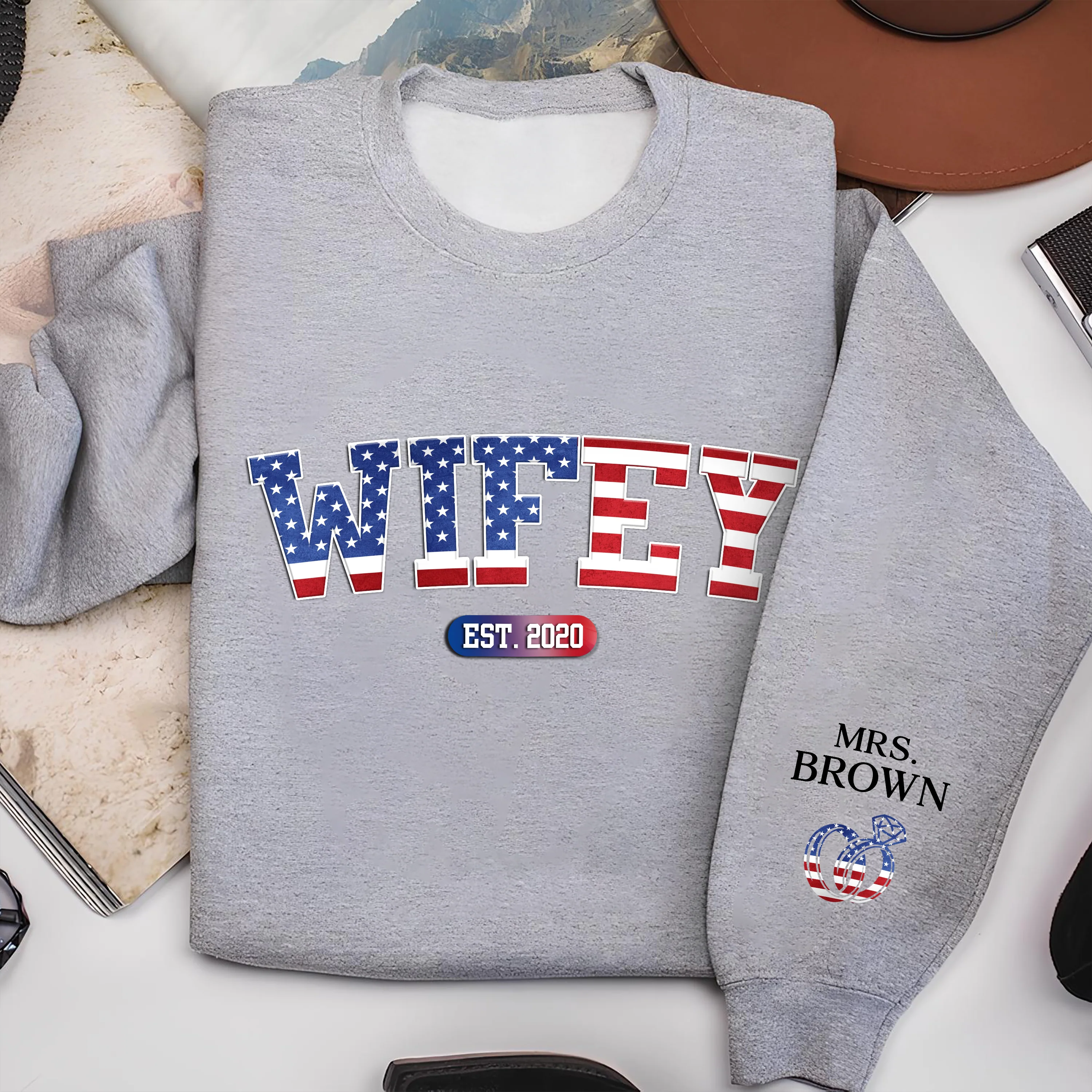 Custom Personalized Wifey Est Sweatshirt With Design On Sleeve Anniversary Gifts For Husband And Wife HA75 920340 - Image 3