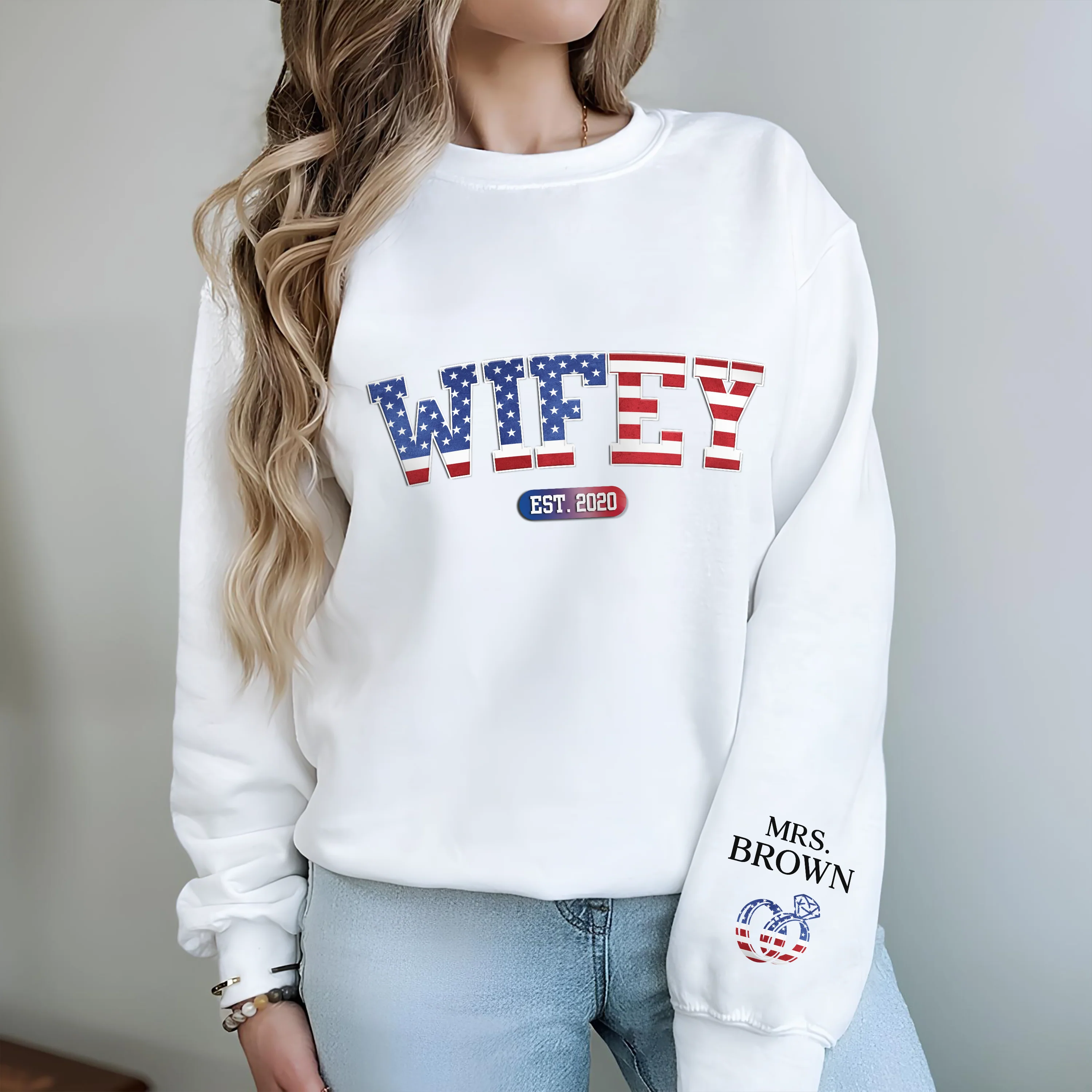 Custom Personalized Wifey Est Sweatshirt With Design On Sleeve Anniversary Gifts For Husband And Wife HA75 920340 - Image 5