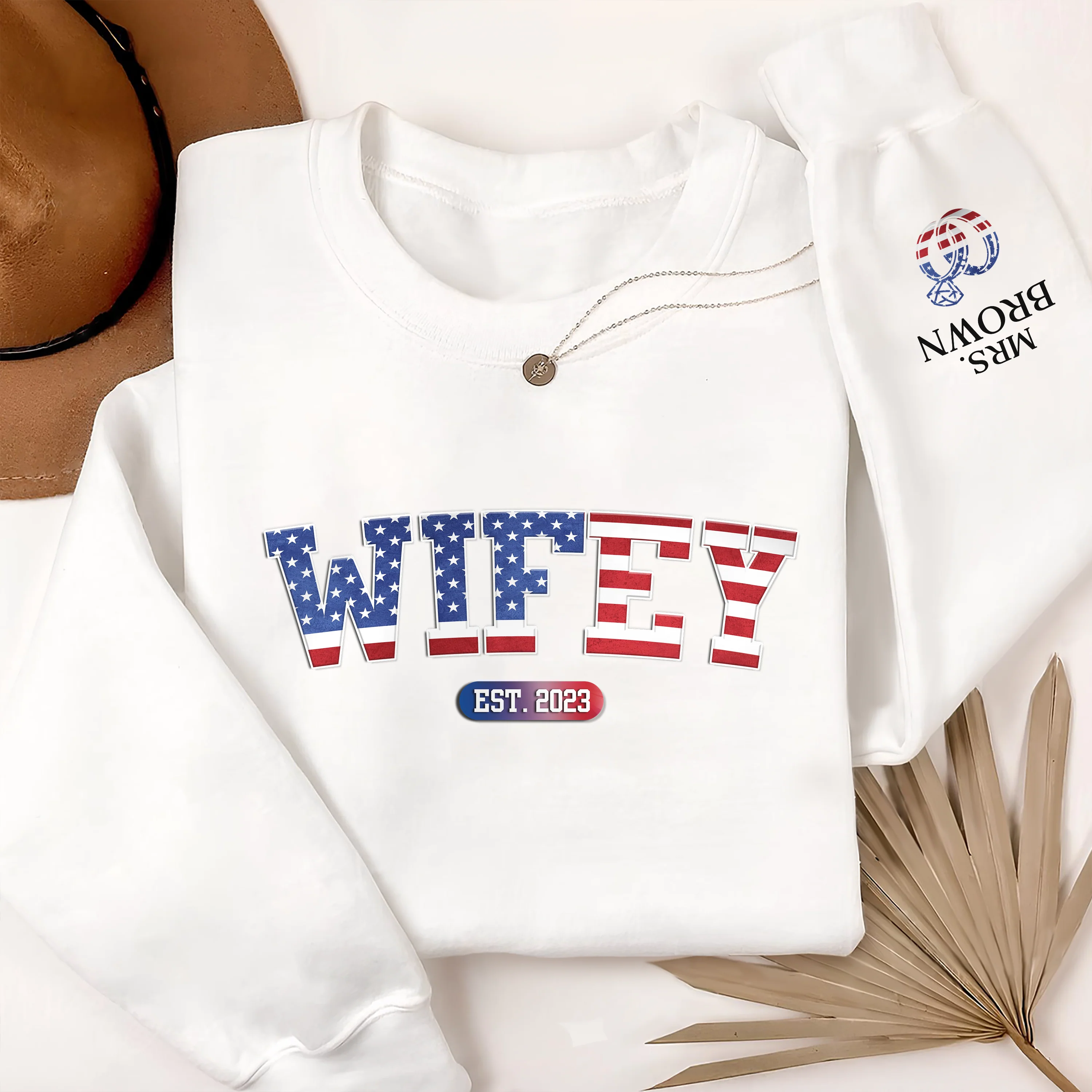 Custom Personalized Wifey Est Sweatshirt With Design On Sleeve Anniversary Gifts For Husband And Wife HA75 920340 - Image 7