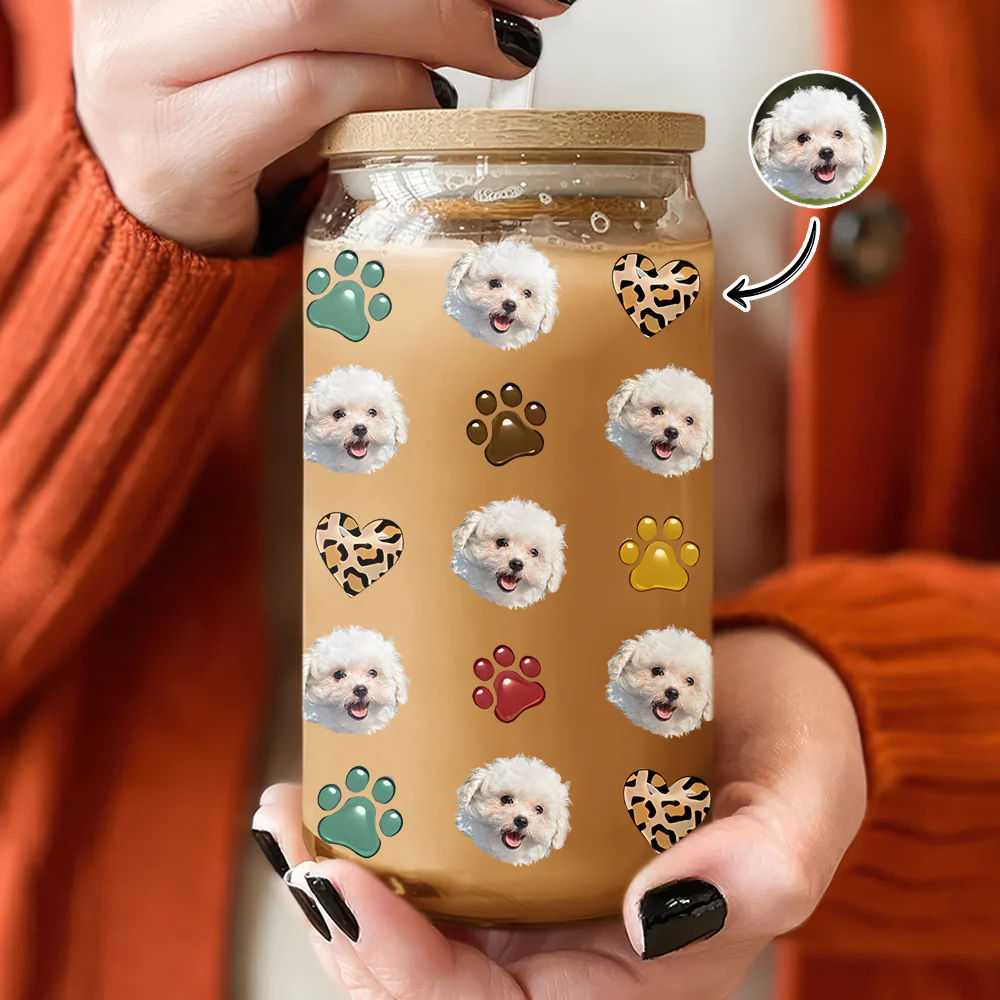 Custom Dog Cat Pet Photo Glass Can With Lid Gift for Pet Lovers HA75 898296 - Image 5