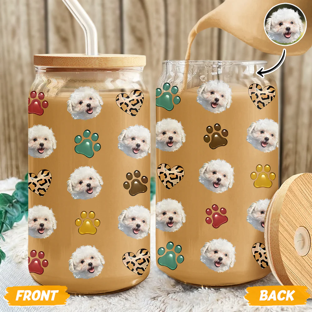 Custom Dog Cat Pet Photo Glass Can With Lid Gift for Pet Lovers HA75 898296 - Image 8