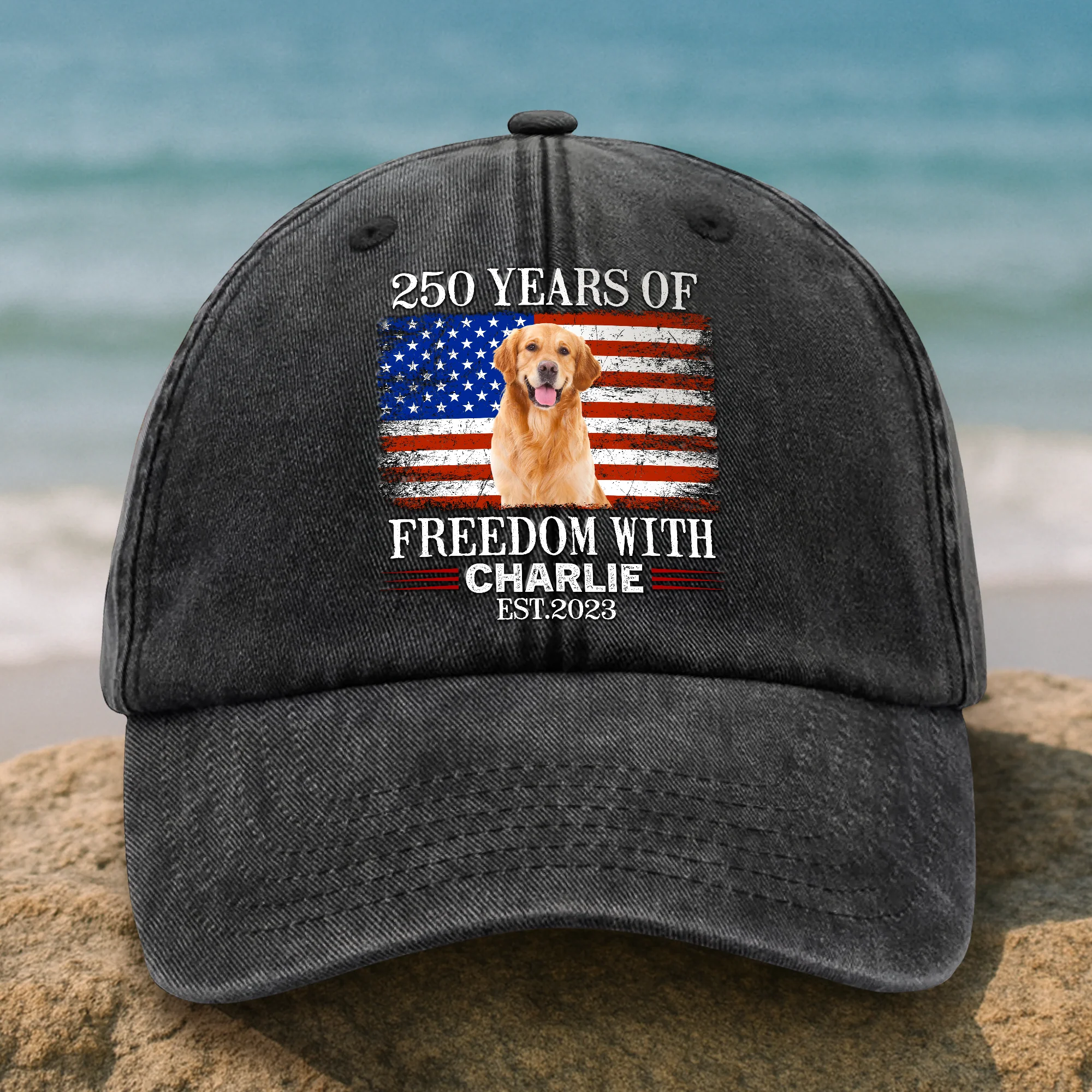 Custom Photo 250 Years Of Freedom With Dog Cat Pet Washed Denim Baseball Cap HA75 920100 - Image 8