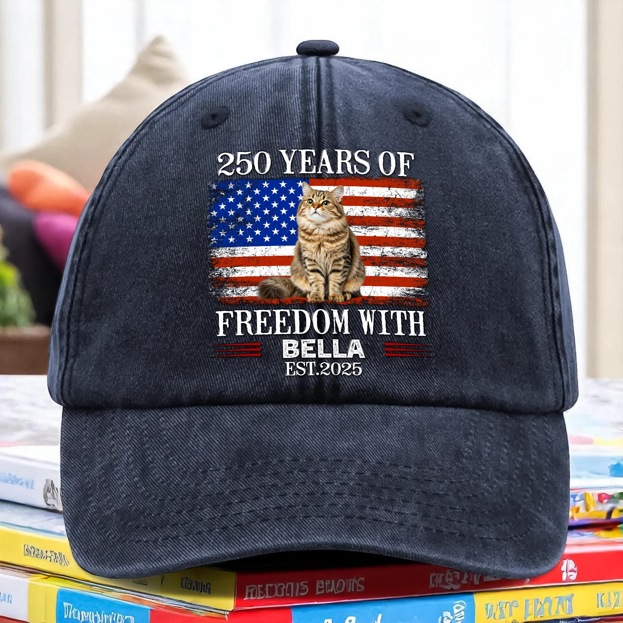 Custom Photo 250 Years Of Freedom With Dog Cat Pet Washed Denim Baseball Cap HA75 920100 - Image 9