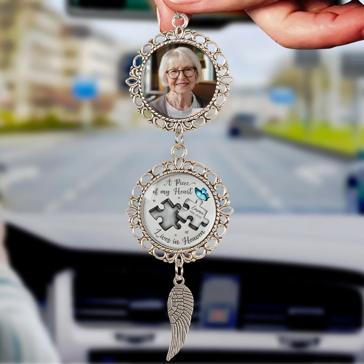 Custom Photo A Piece Of My Heart Lives In Heaven Memorial Car Hanging Ornament With Charm HA75 892832 - Image 2