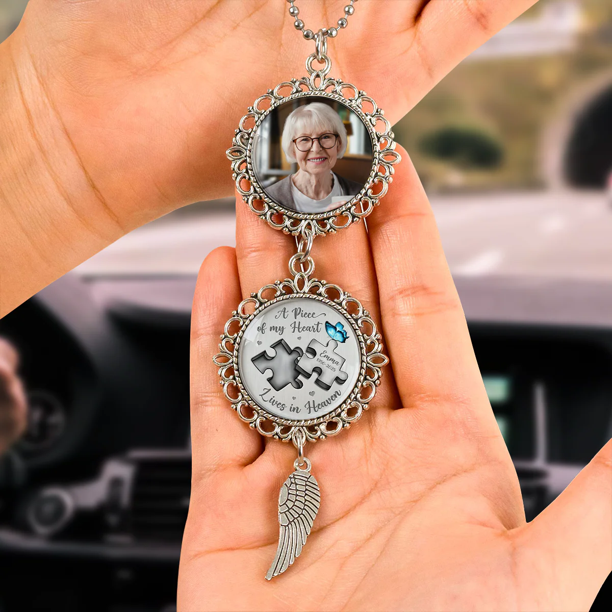 Custom Photo A Piece Of My Heart Lives In Heaven Memorial Car Hanging Ornament With Charm HA75 892832 - Image 3