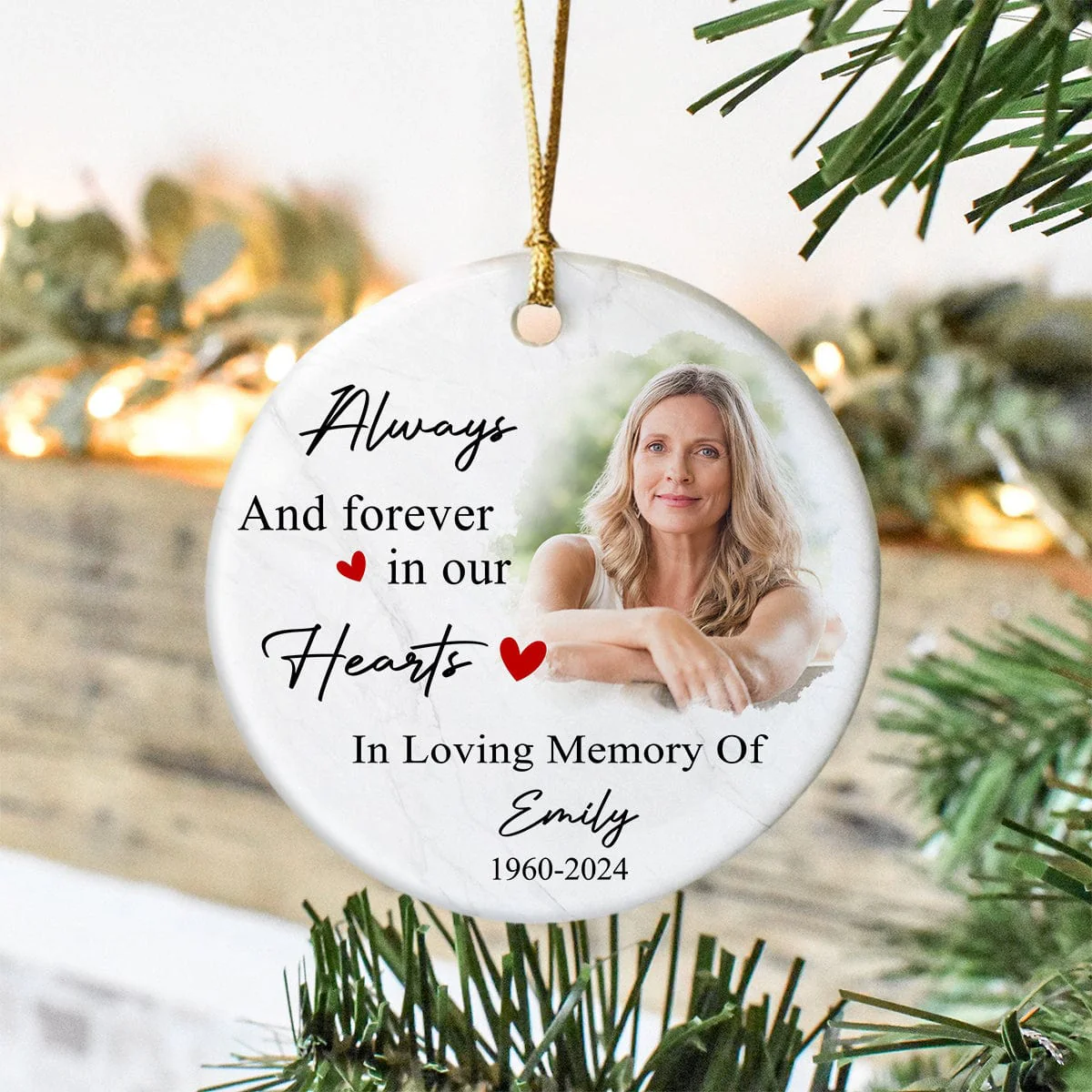 Custom Photo Always And Forever In Our Hearts Memorial Ceramic Ornament HA75 891468 - Image 4