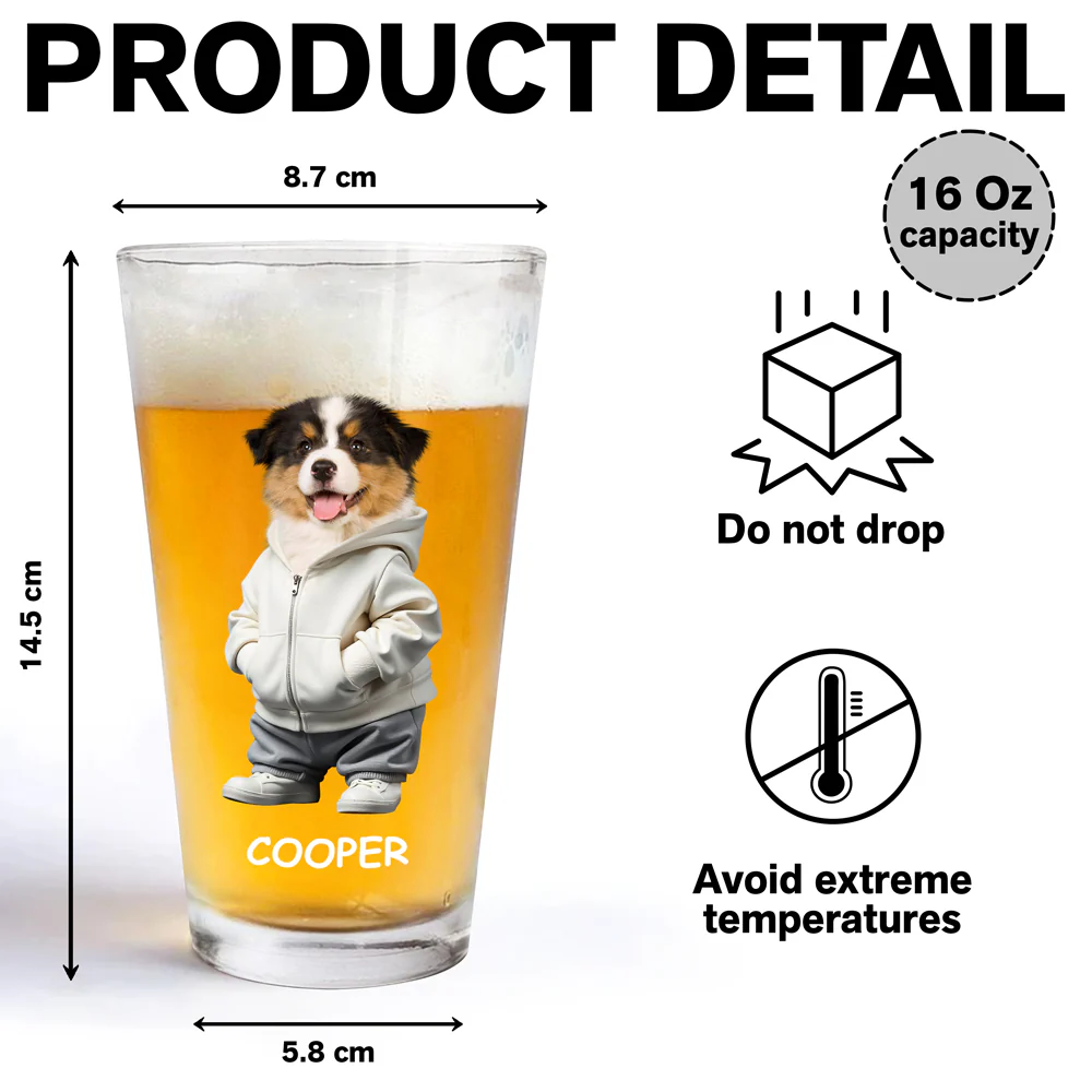 Custom Photo And Name Dog Cat Print Beer Glass HA75 897594 - Image 6