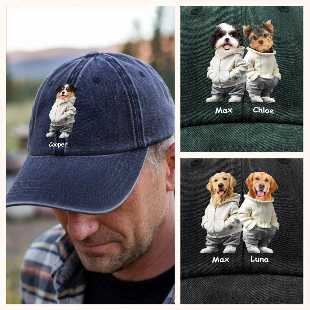 Custom Photo And Name Dog Washed Denim Baseball Cap For Dog Pet Lover HA75 897528 - Image 3